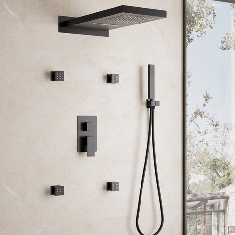 Wall-Mounted 3-Function Shower Set with Dual-Mode Overhead, Brass Body Jets & Hand Shower