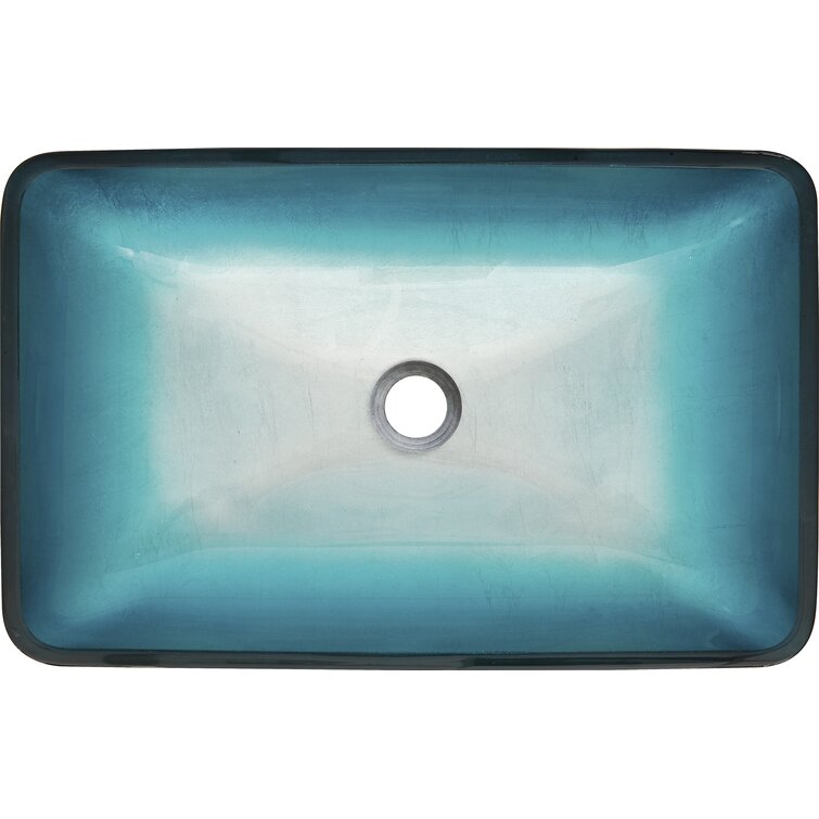 18in L -13in W -4in H Handmade Countertop Glass Rectangular Vessel Bathroom Sink Set in Turquoise