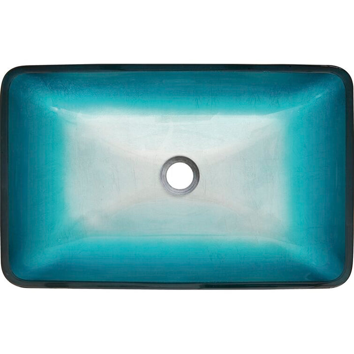 18in L -13in W -4in H Handmade Countertop Glass Rectangular Vessel Bathroom Sink Set in Turquoise