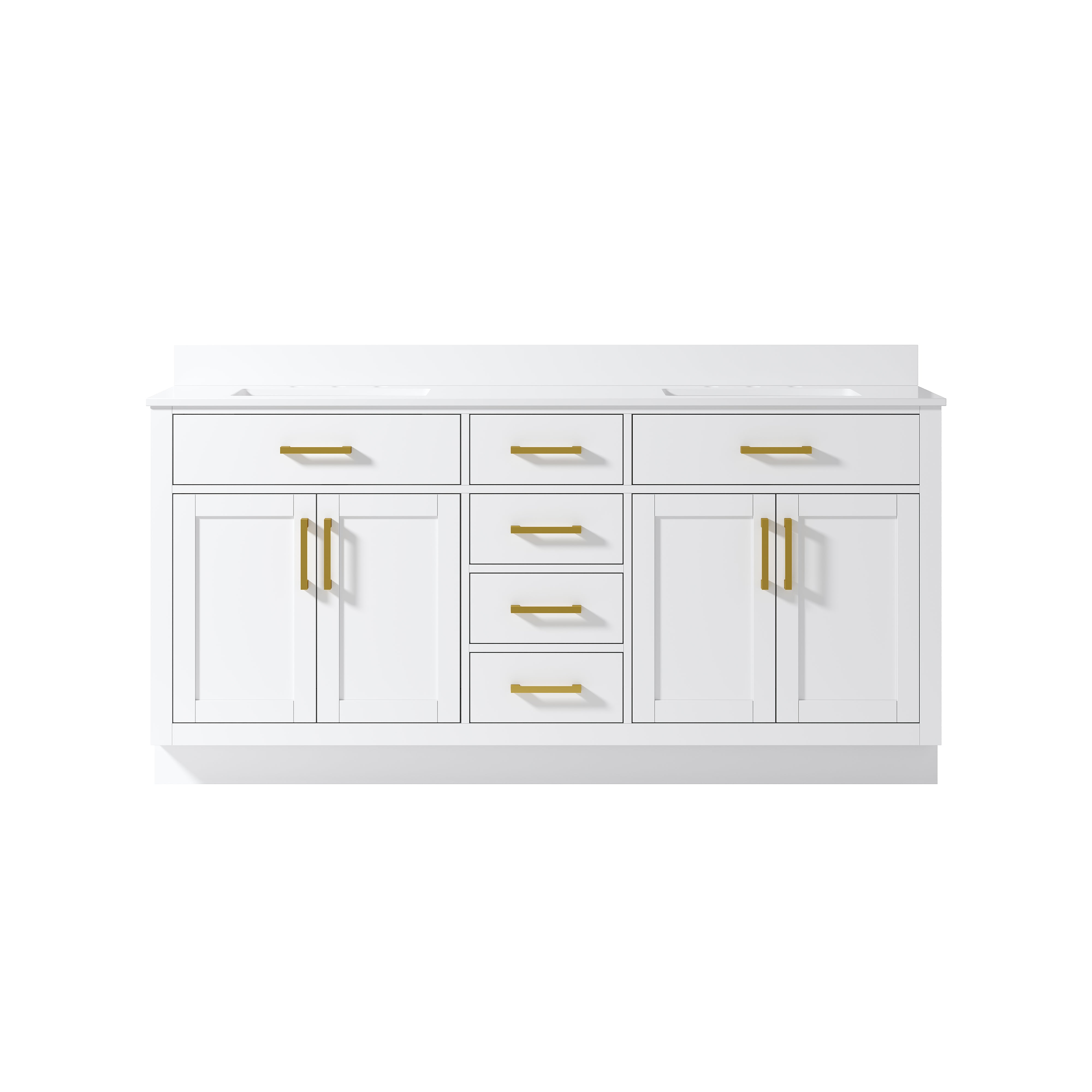 72 Inch Solid Wood Bathroom Vanity with White Cultured Marble Top, 4 Soft-Close Doors & 6 Drawers, White
