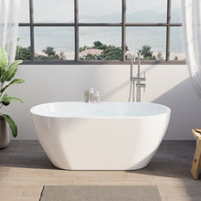 57" Glossy White Acrylic Freestanding Bathtub with Chrome Overflow and Drain, 54 Gallon