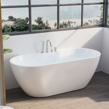 65" Glossy White Acrylic Freestanding Bathtub with Wide Deck & Open Back for Easy Faucet Installation, Chrome Overflow and Drain
