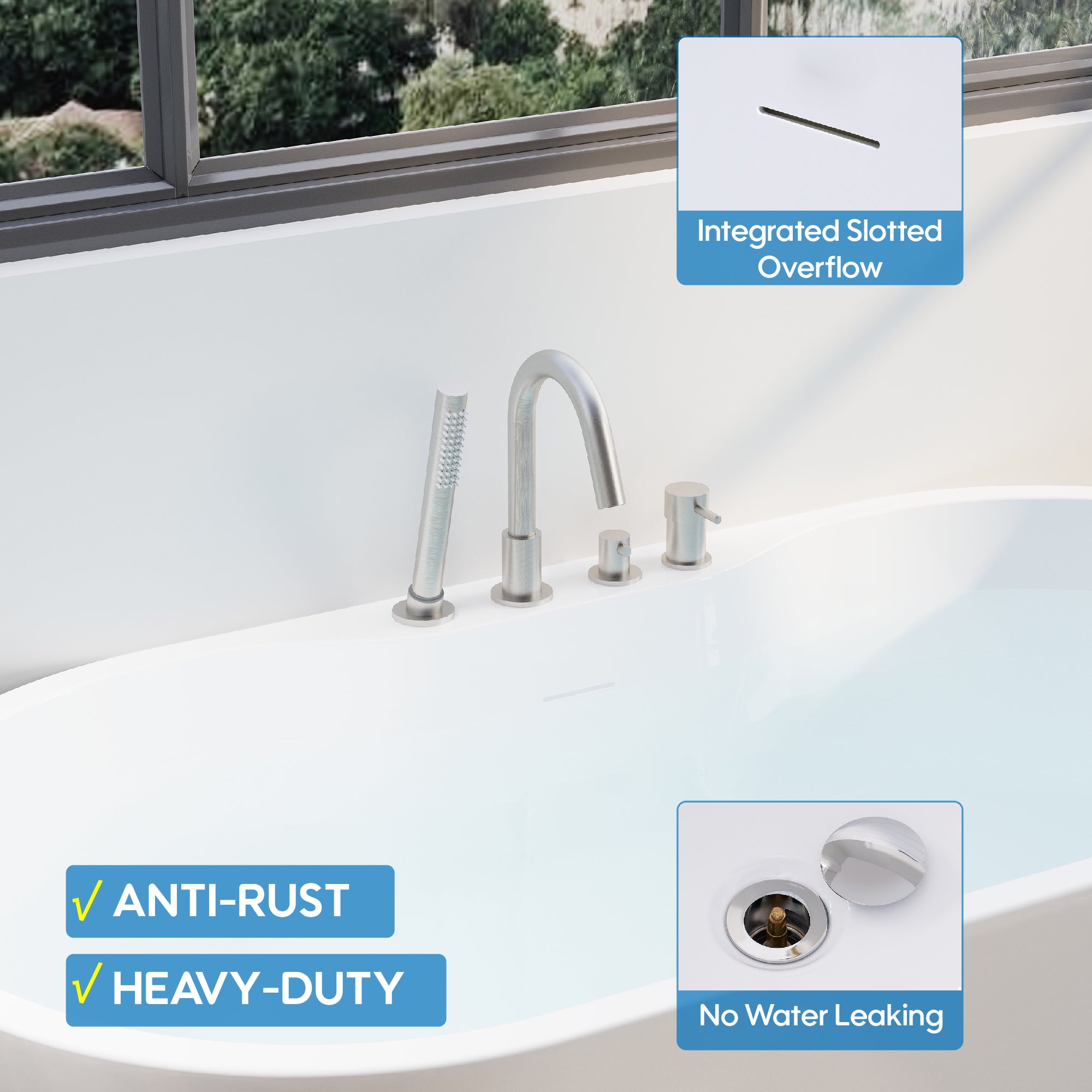 57" Glossy White Acrylic Freestanding Bathtub with Chrome Overflow and Drain, 54 Gallon