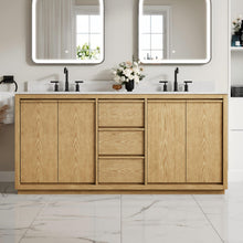 72 Inch Oak Soild Wood Bathroom Vanity with Double Undermount Sinks, 3 Dovetail-constructed Drawers and 4 Soft-close Doors