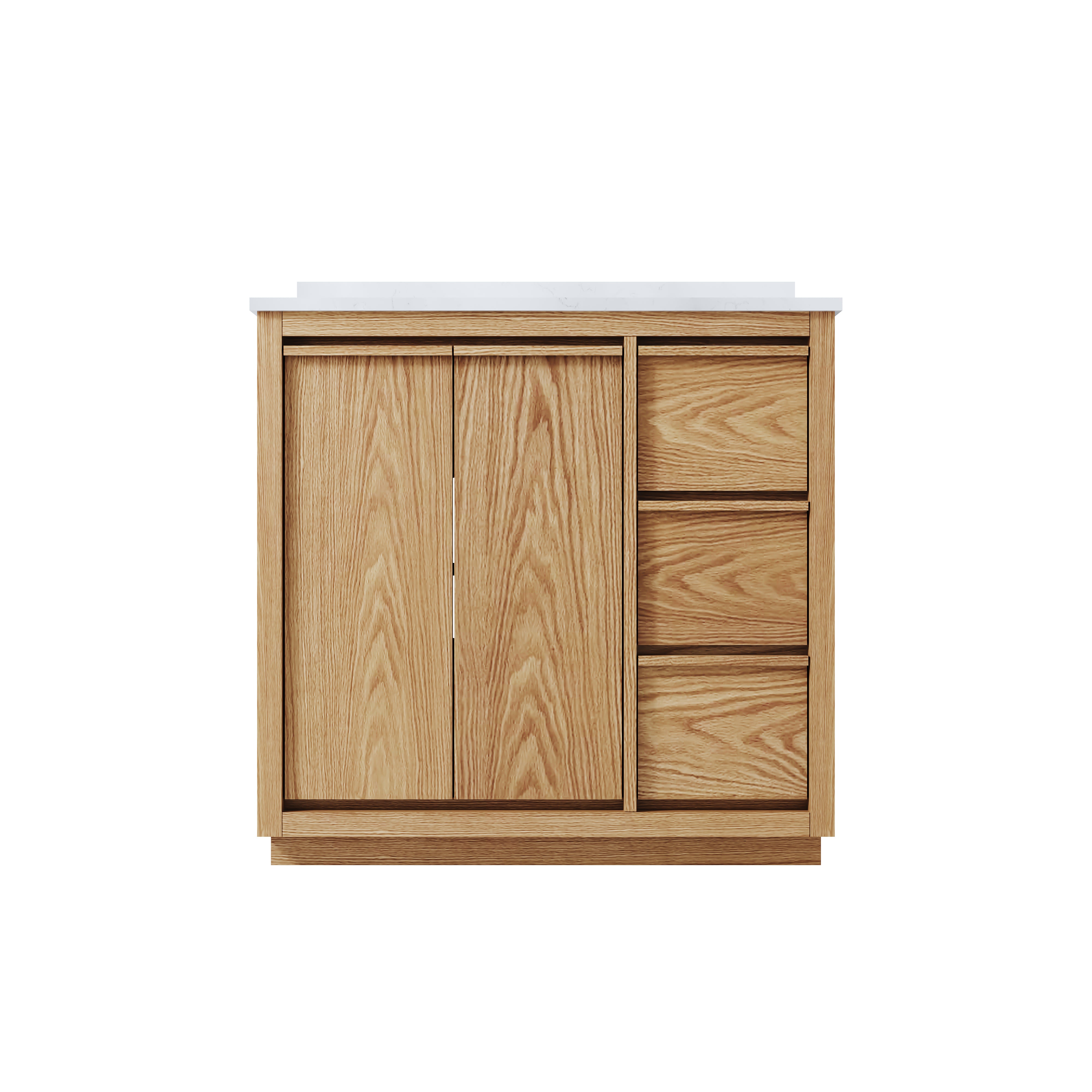 36 Inch Oak Soild Wood Bathroom Vanity with Sink, 3 Dovetail-constructed Drawers and 2 Soft-close Doors