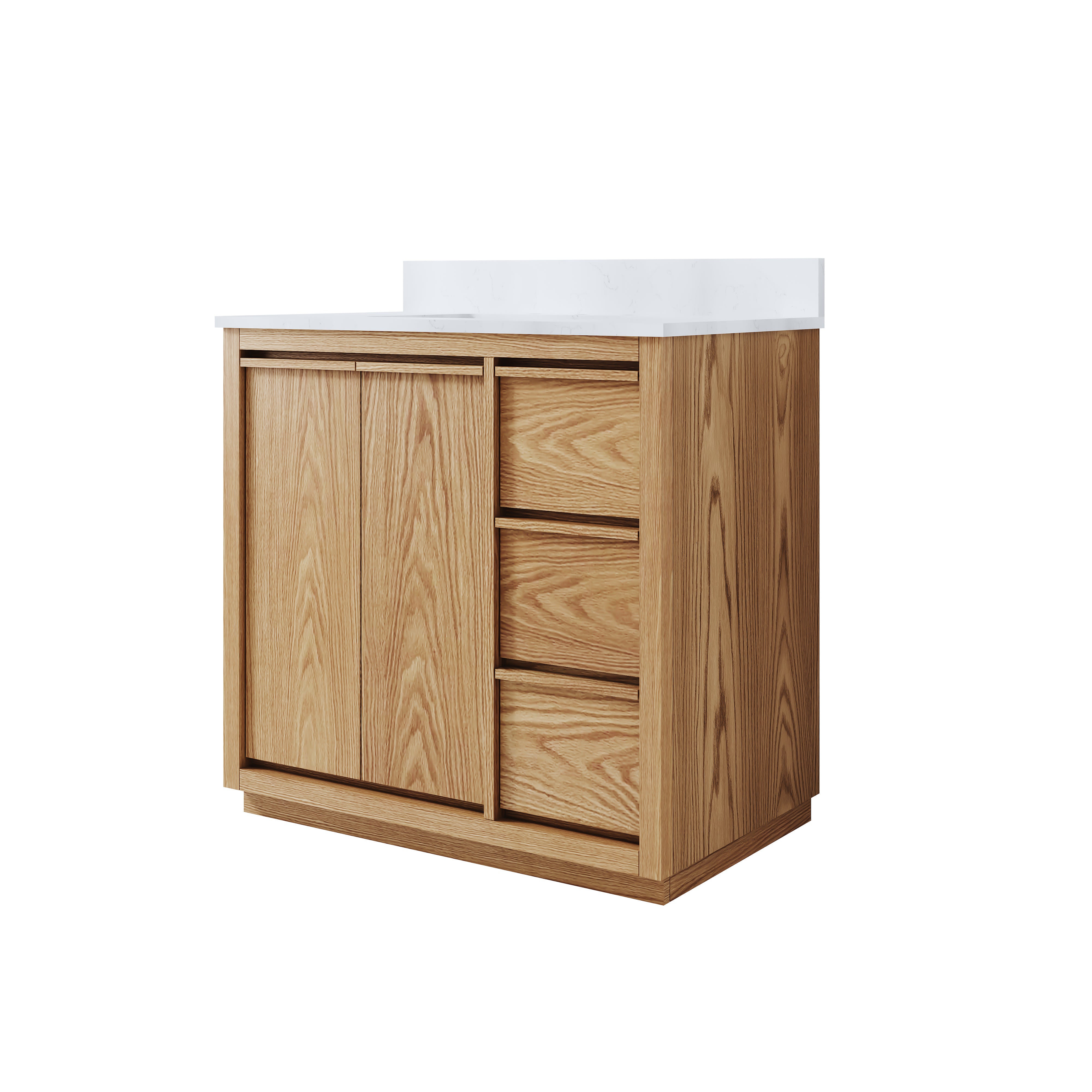 36 Inch Oak Soild Wood Bathroom Vanity with Sink, 3 Dovetail-constructed Drawers and 2 Soft-close Doors