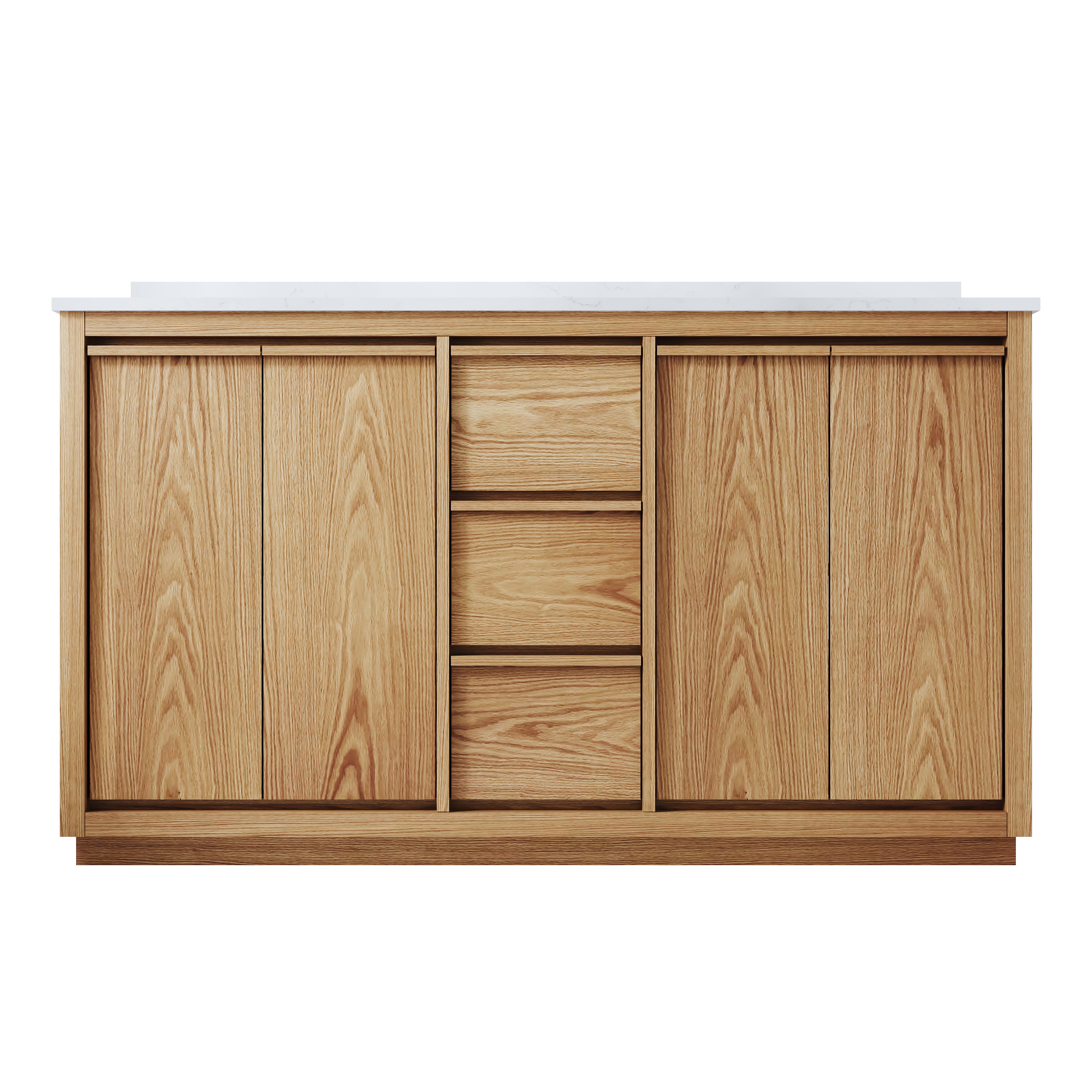 60 Inch Oak Soild Wood Bathroom Vanity with Double Undermount Sinks, 3 Dovetail-constructed Drawers and 4 Soft-close Doors