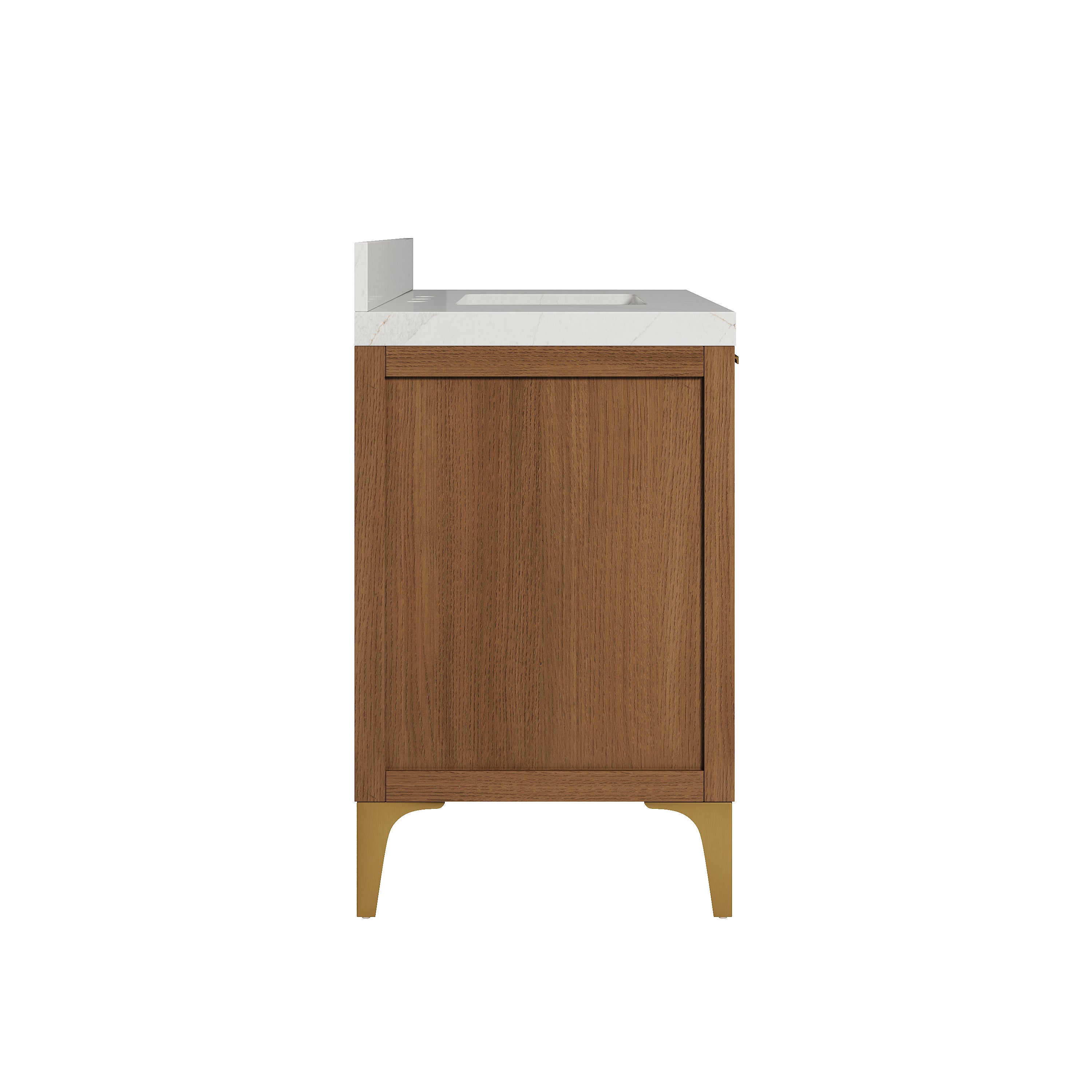 36 Inch Luxury Solid Oak Bathroom Vanity with Calacatta Quartz Countertop & 3 Dovetail Drawers and 2 Soft-close Doors