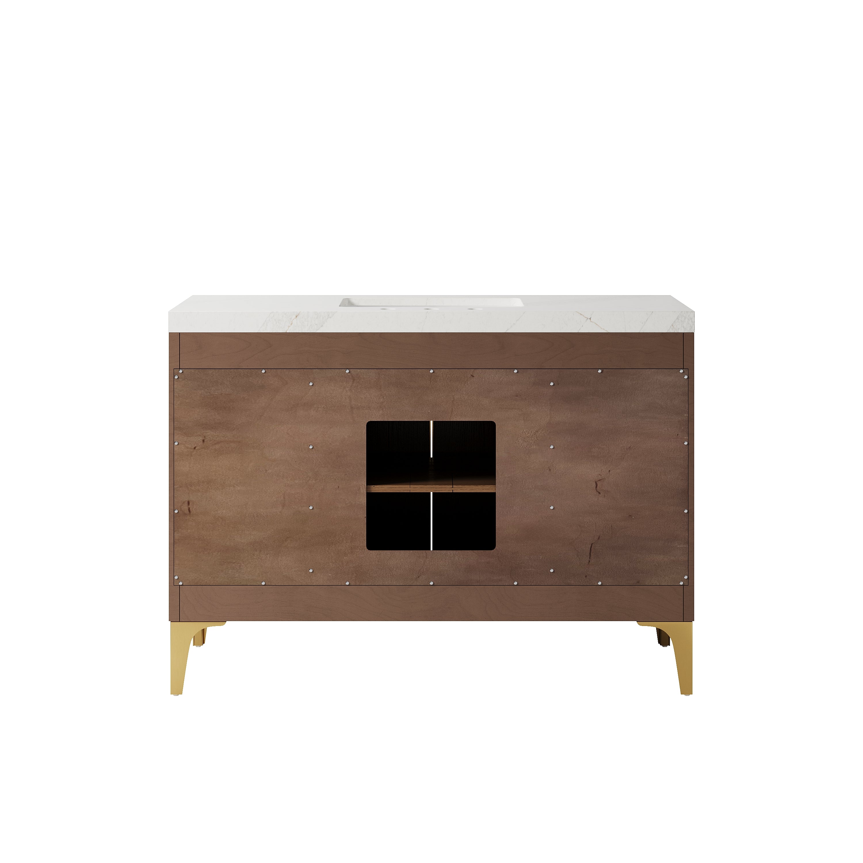 48 Inch Luxury Solid Oak Bathroom Vanity with Calacatta Quartz Countertop & 6 Dovetail Drawers and 2 Soft-close Doors
