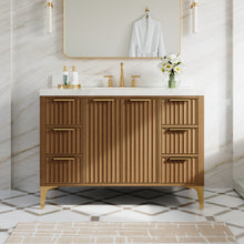 48 Inch Luxury Solid Oak Bathroom Vanity with Calacatta Quartz Countertop & 6 Dovetail Drawers and 2 Soft-close Doors