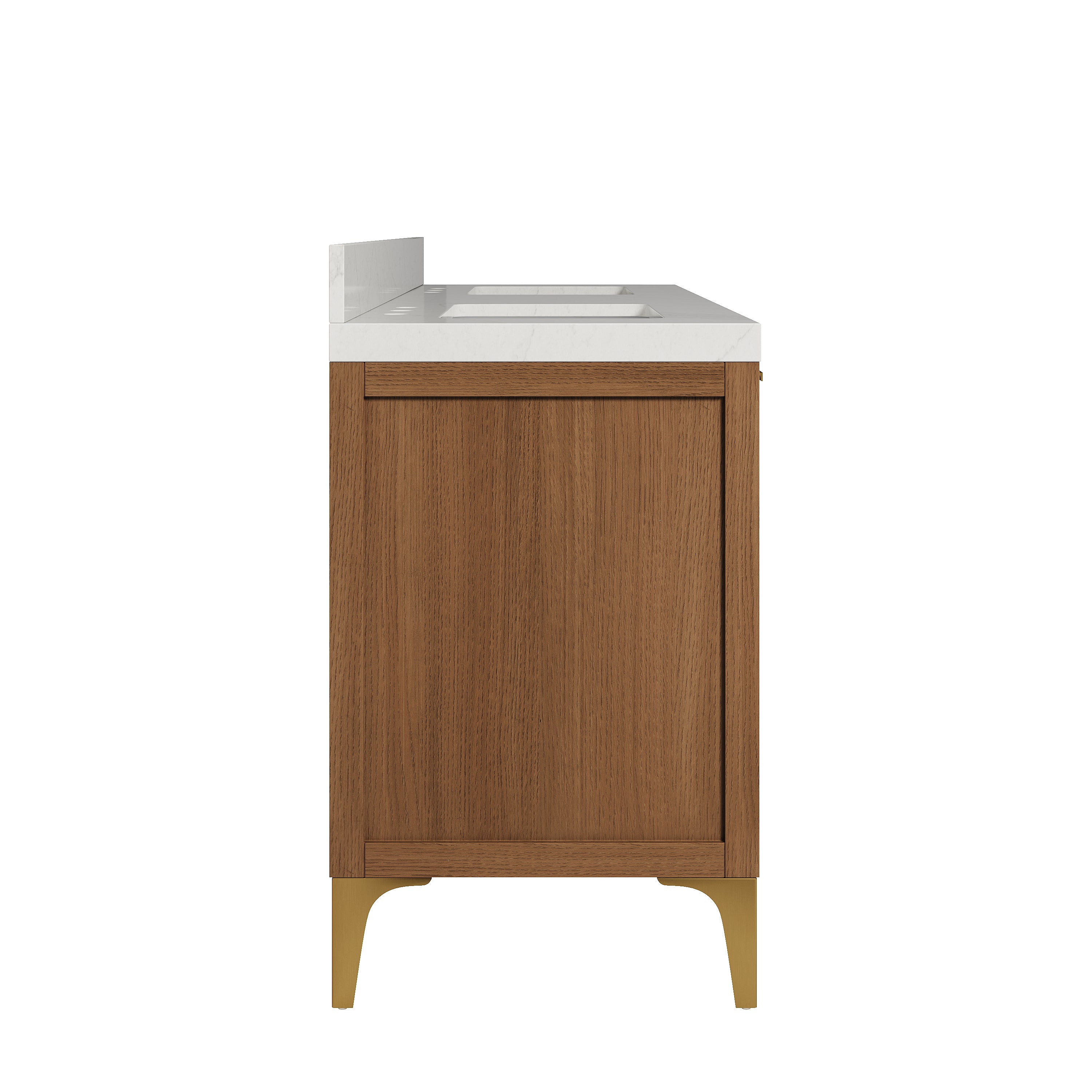 60 Inch Luxury Solid Oak Bathroom Vanity with Calacatta Quartz Countertop & 3 Dovetail Drawers and 4 Soft-close Doors