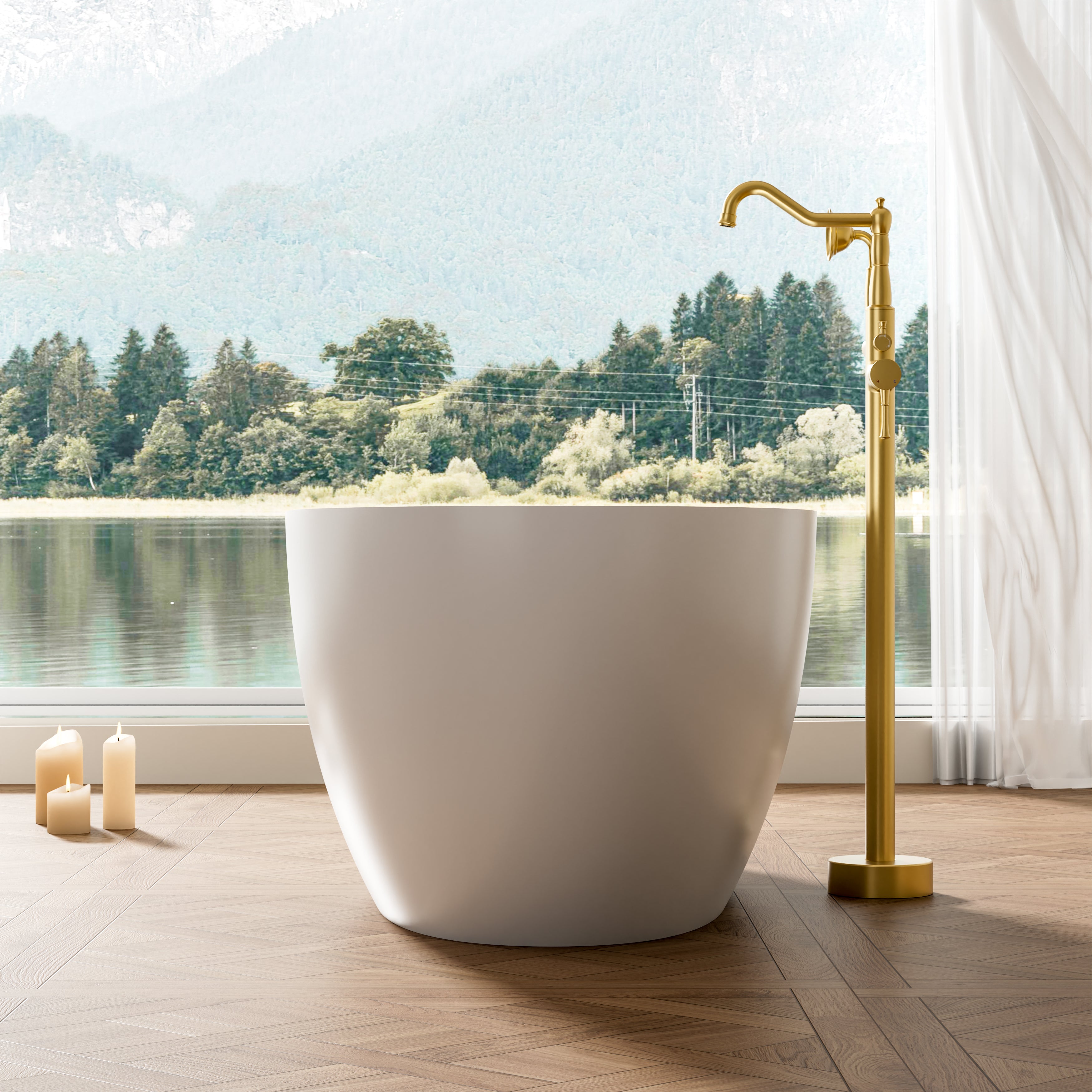 67" Matte White Solid Surface Bathtub with Drain & Integrated Slotted Overflow, 78 Gallons