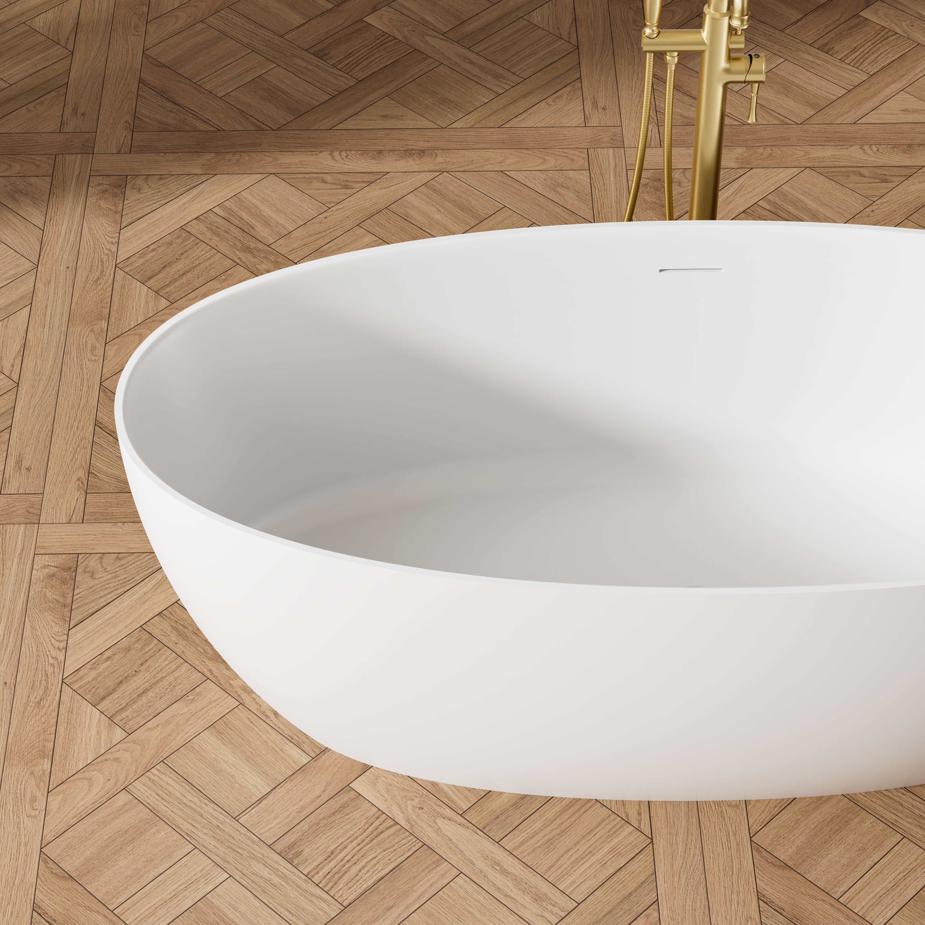 67" Matte White Solid Surface Bathtub with Drain & Integrated Slotted Overflow, 78 Gallons