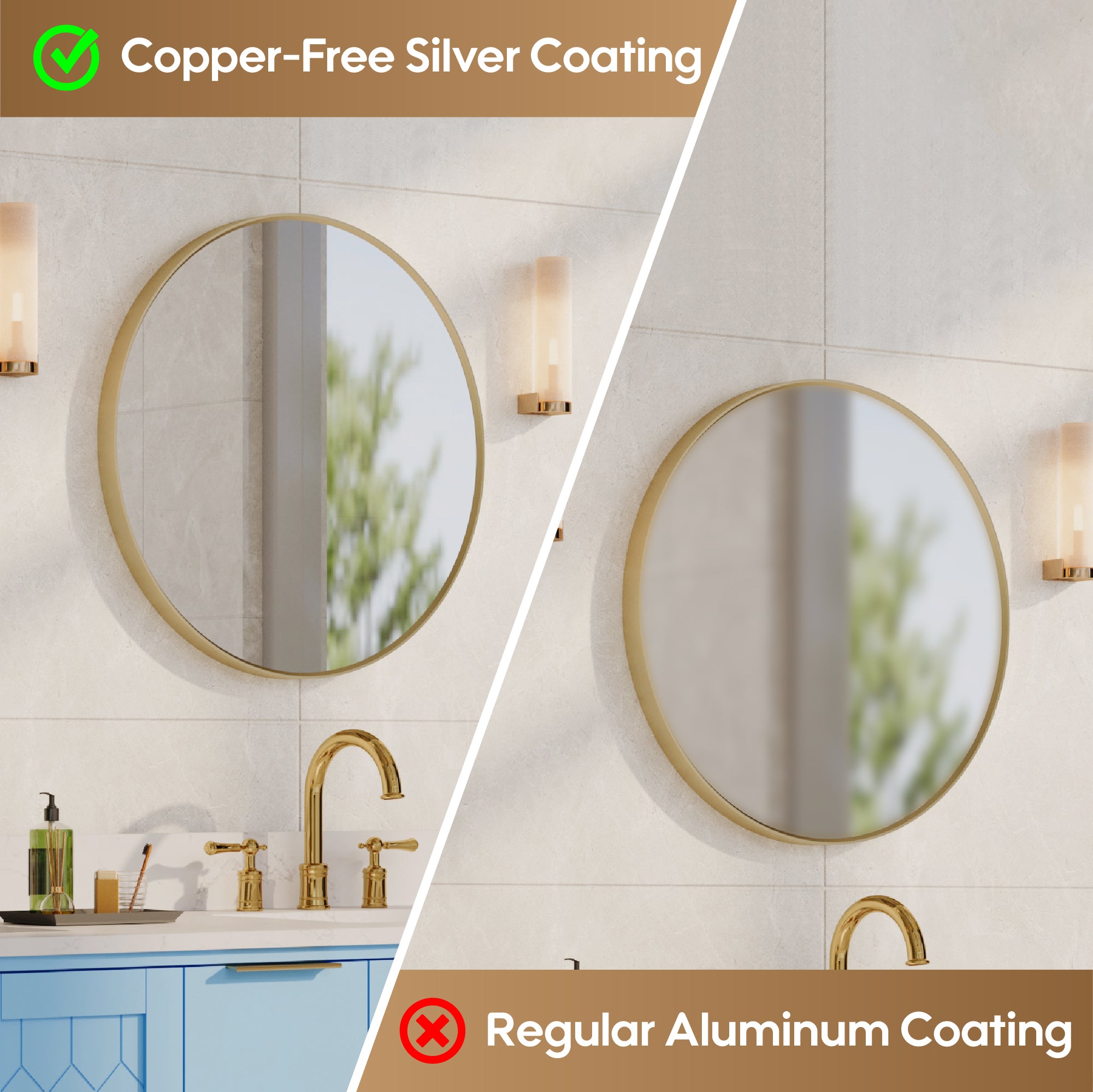 24 in. W x 24 in. H Modern Bathroom Mirror Round Framed Aluminum Wall Mirror Brushed Gold