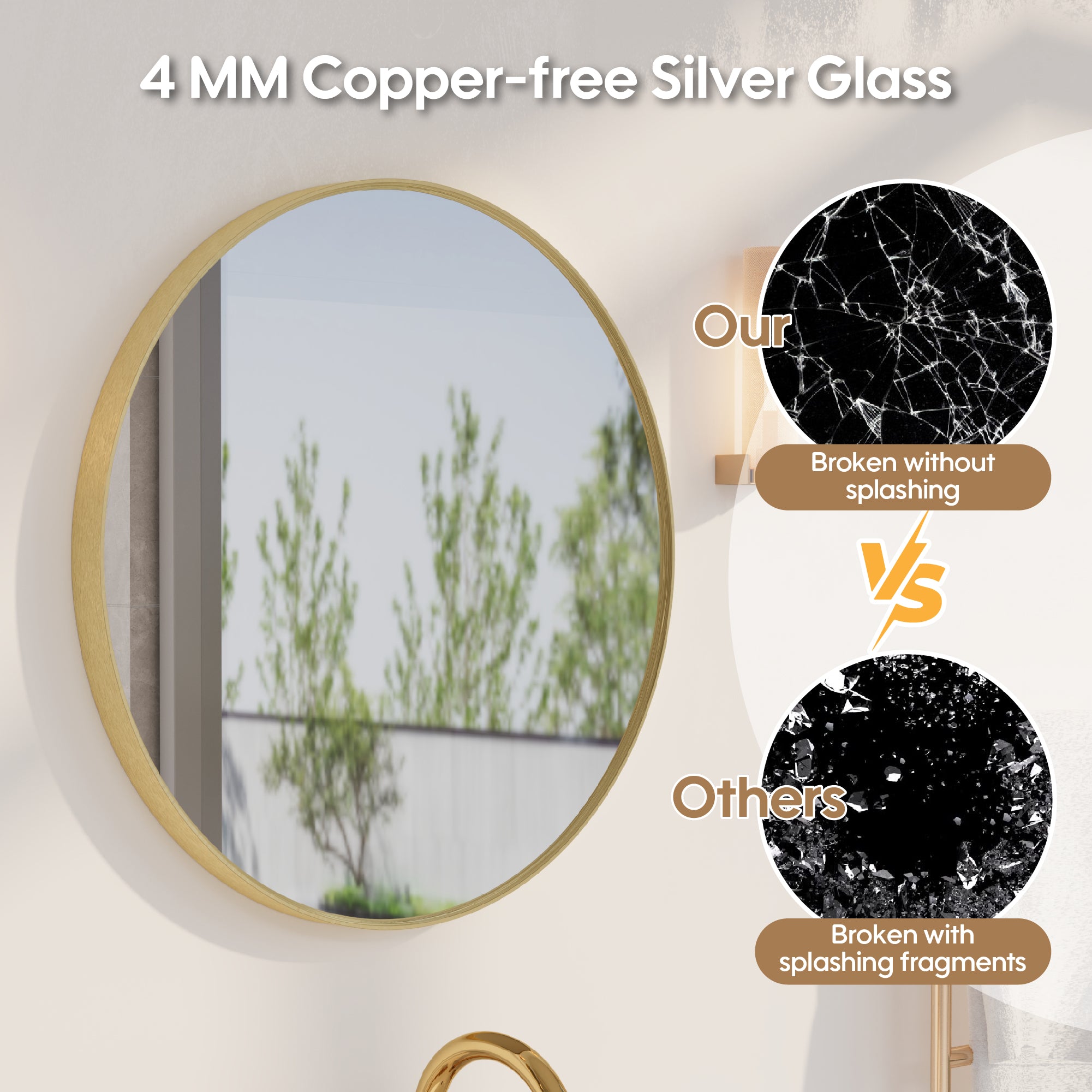 24 in. W x 24 in. H Modern Bathroom Mirror Round Framed Aluminum Wall Mirror Brushed Gold