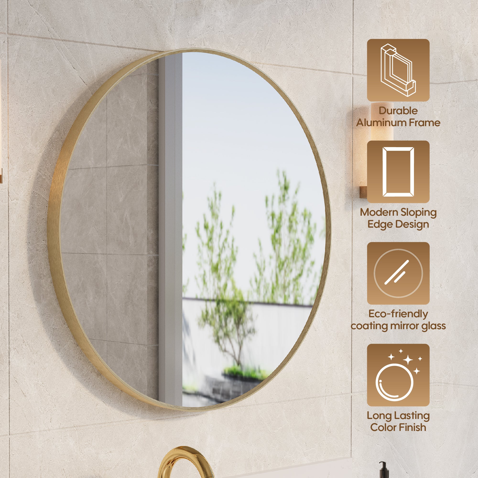 28 in. W x 28 in. H Modern Bathroom Mirror Round Framed Aluminum Wall Mirror Brushed Gold
