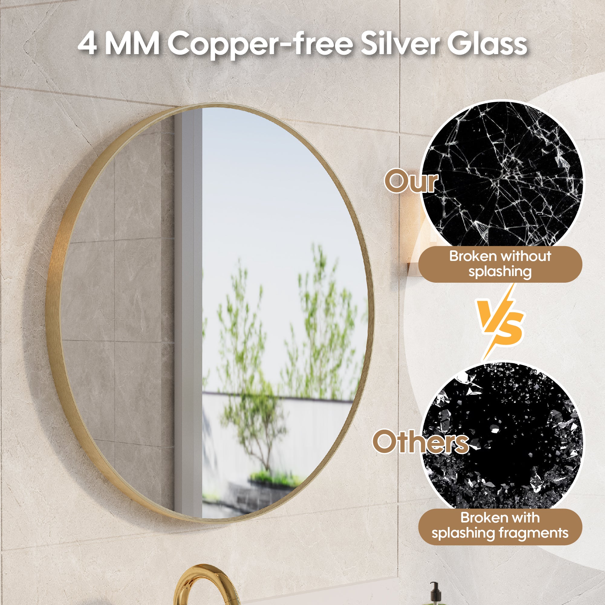 28 in. W x 28 in. H Modern Bathroom Mirror Round Framed Aluminum Wall Mirror Brushed Gold