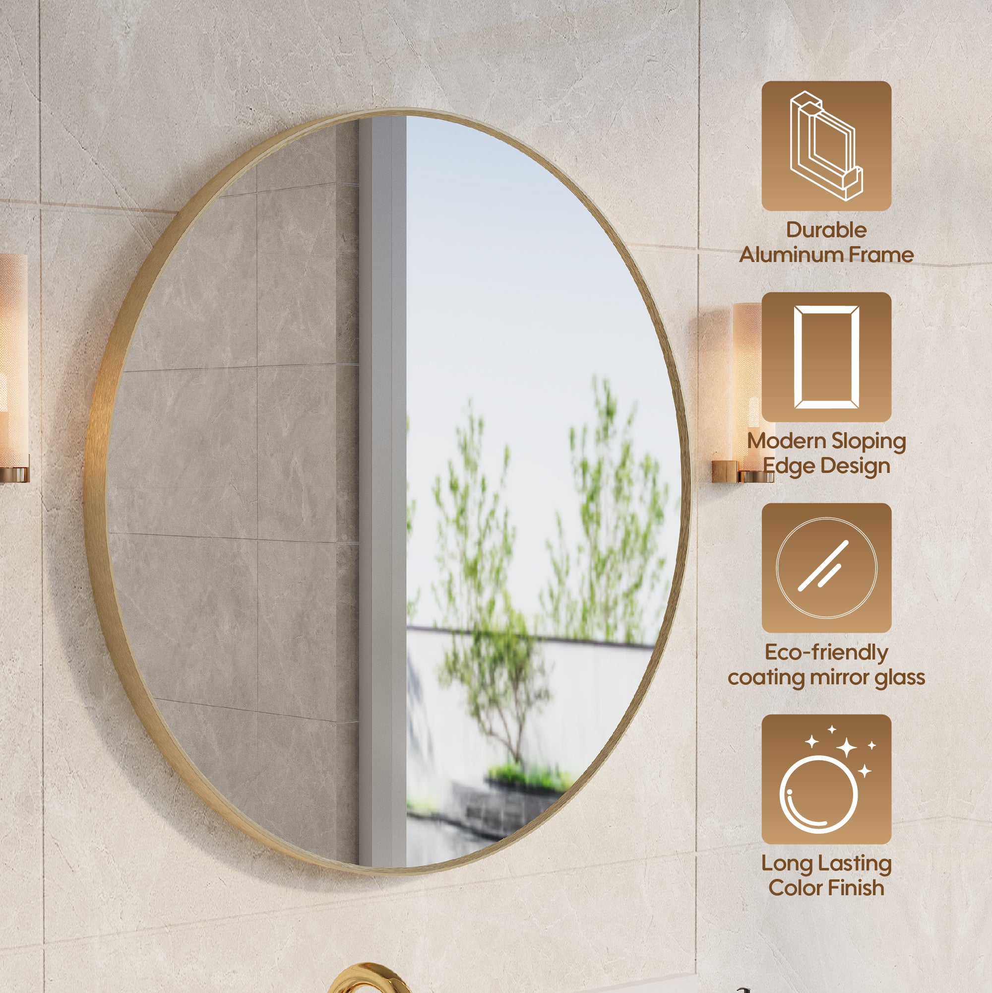 32 in. W x 32 in. H Brushed Gold Modern Bathroom Mirror Round Framed Aluminum Wall Mirror