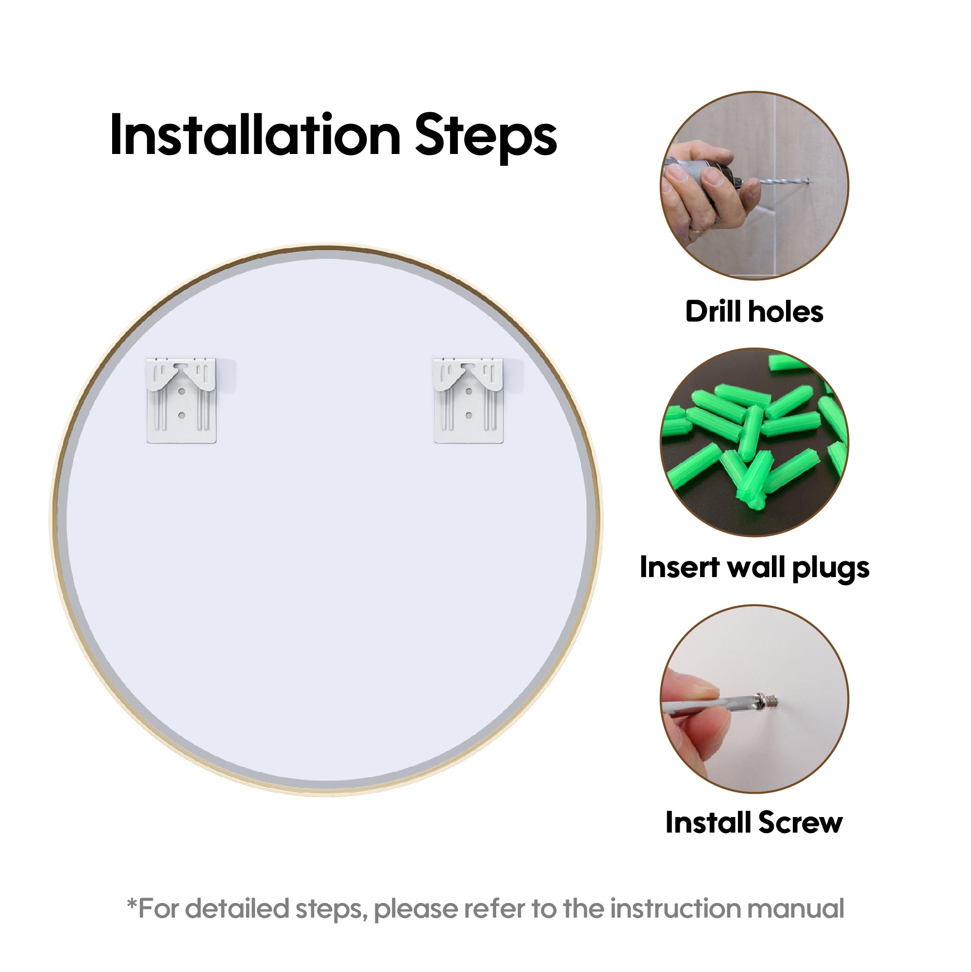 32 in. W x 32 in. H Brushed Gold Modern Bathroom Mirror Round Framed Aluminum Wall Mirror