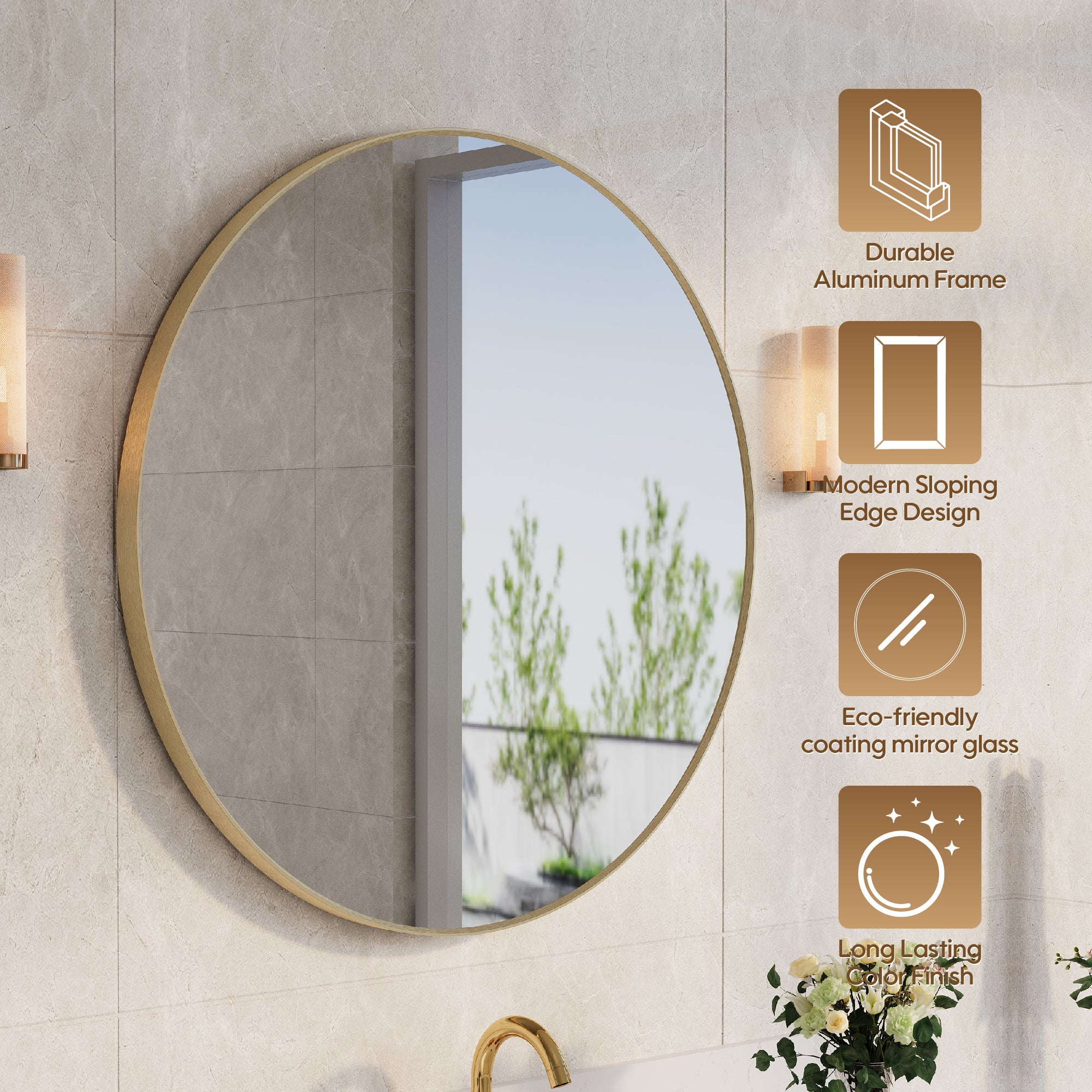 36 in. W x 36 in. H Modern Bathroom Mirror Round Framed Aluminum Wall Mirror Brushed Gold
