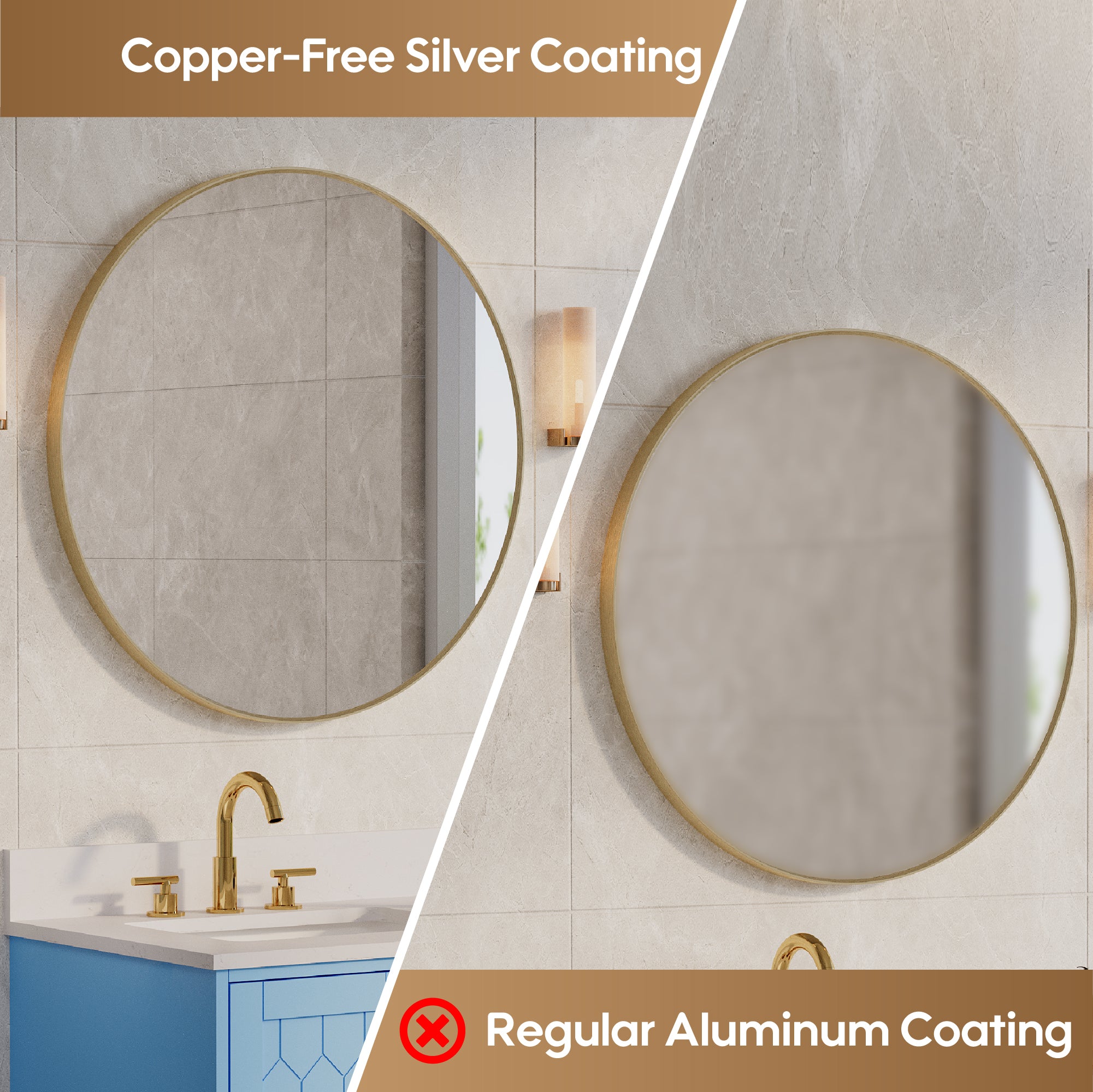 36 in. W x 36 in. H Modern Bathroom Mirror Round Framed Aluminum Wall Mirror Brushed Gold