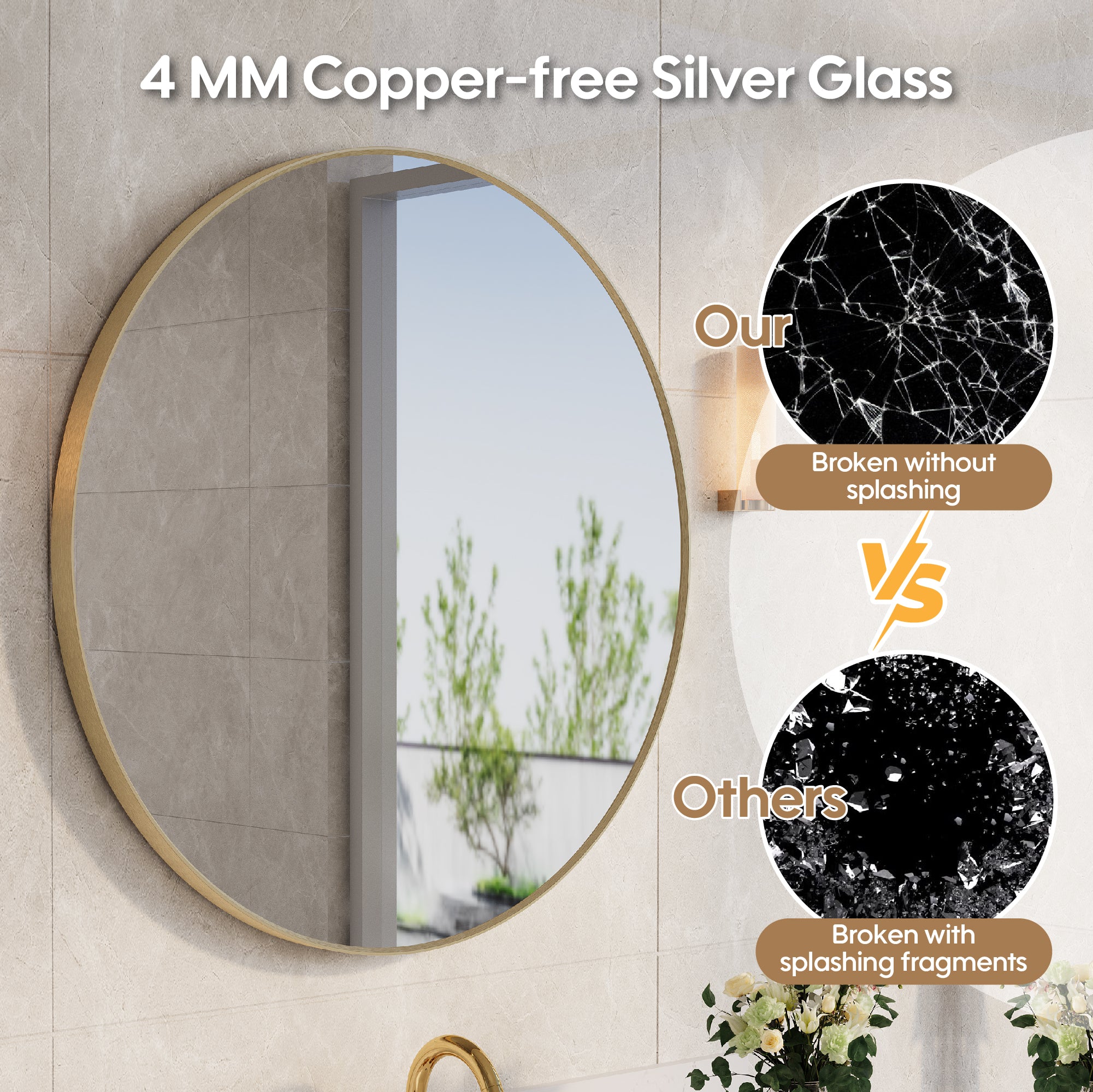 36 in. W x 36 in. H Modern Bathroom Mirror Round Framed Aluminum Wall Mirror Brushed Gold