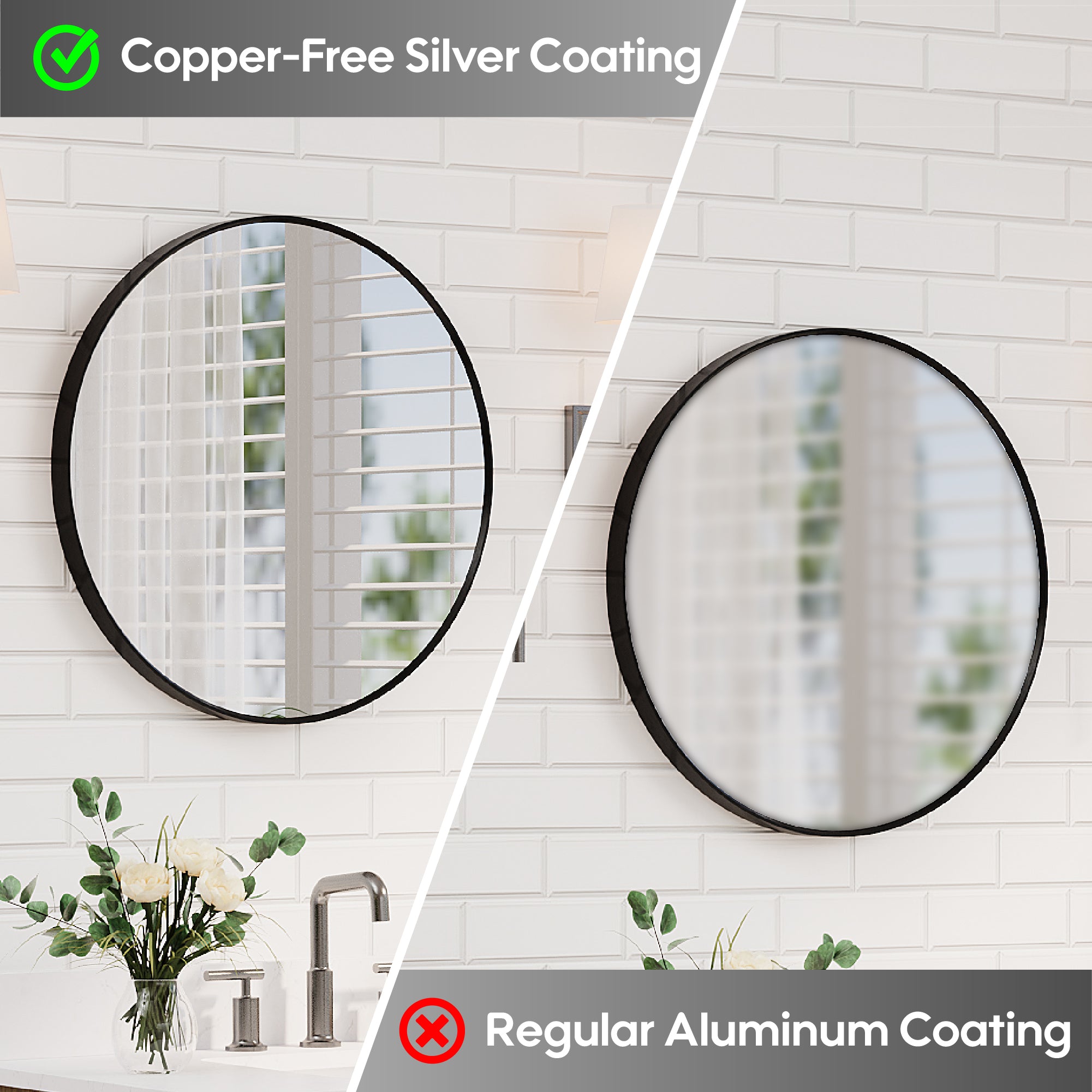 24 in. W x 24 in. H Black Modern Bathroom Mirror Round Framed Aluminum Wall Mirror