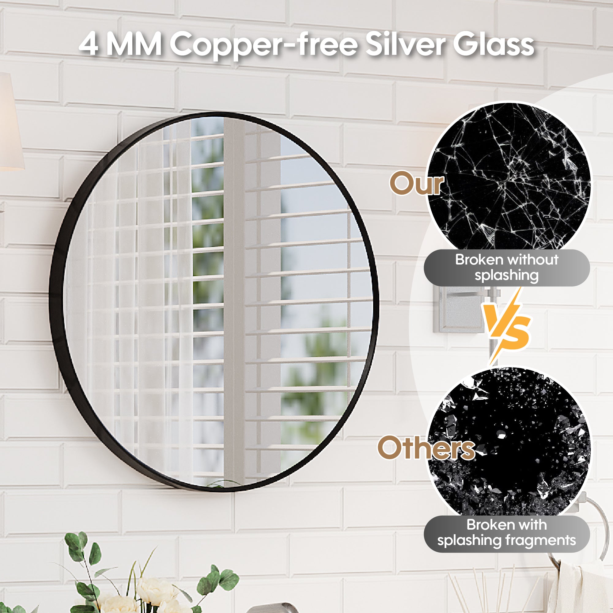 24 in. W x 24 in. H Black Modern Bathroom Mirror Round Framed Aluminum Wall Mirror