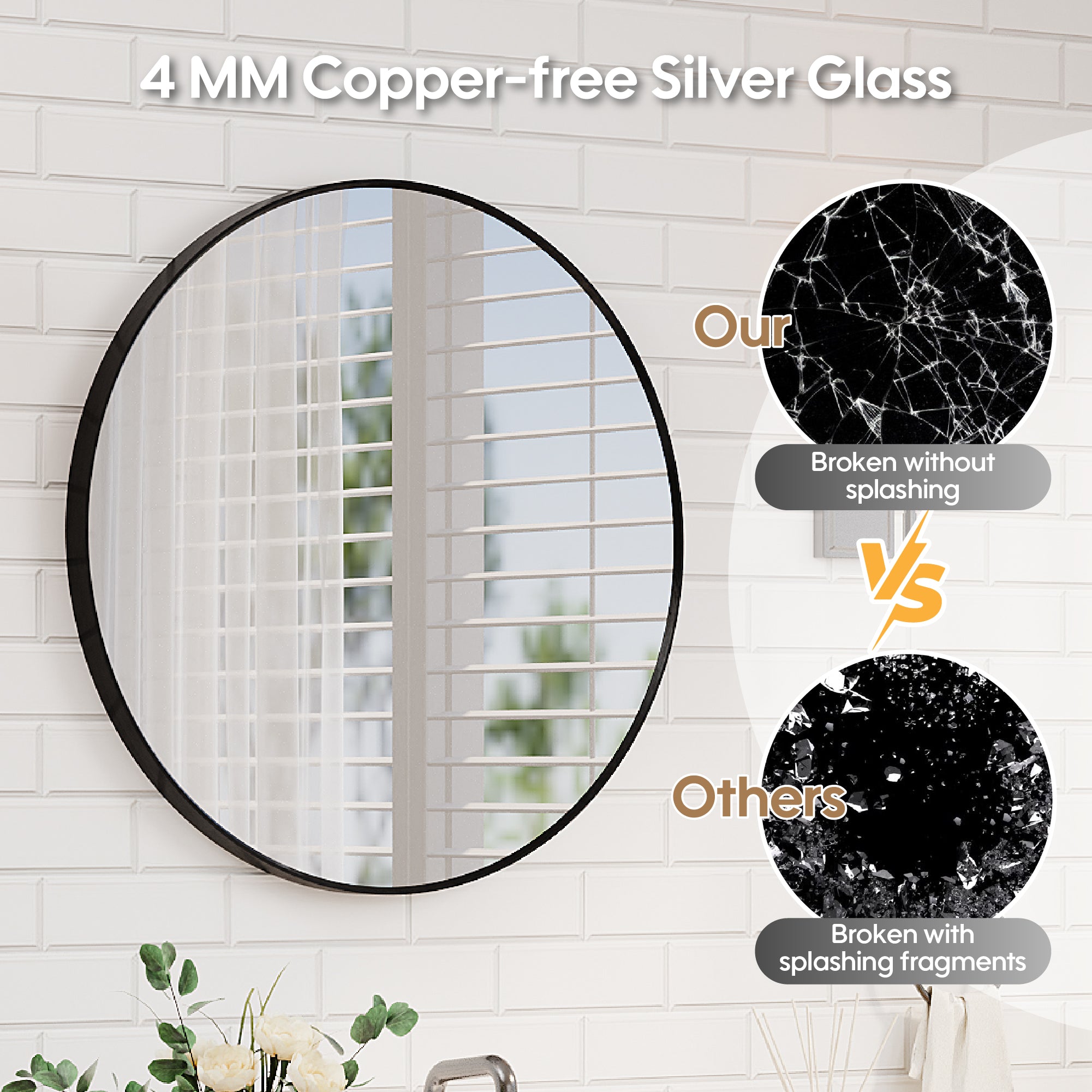 28 in. W x 28 in. H Black Modern Bathroom Mirror Round Framed Aluminum Wall Mirror