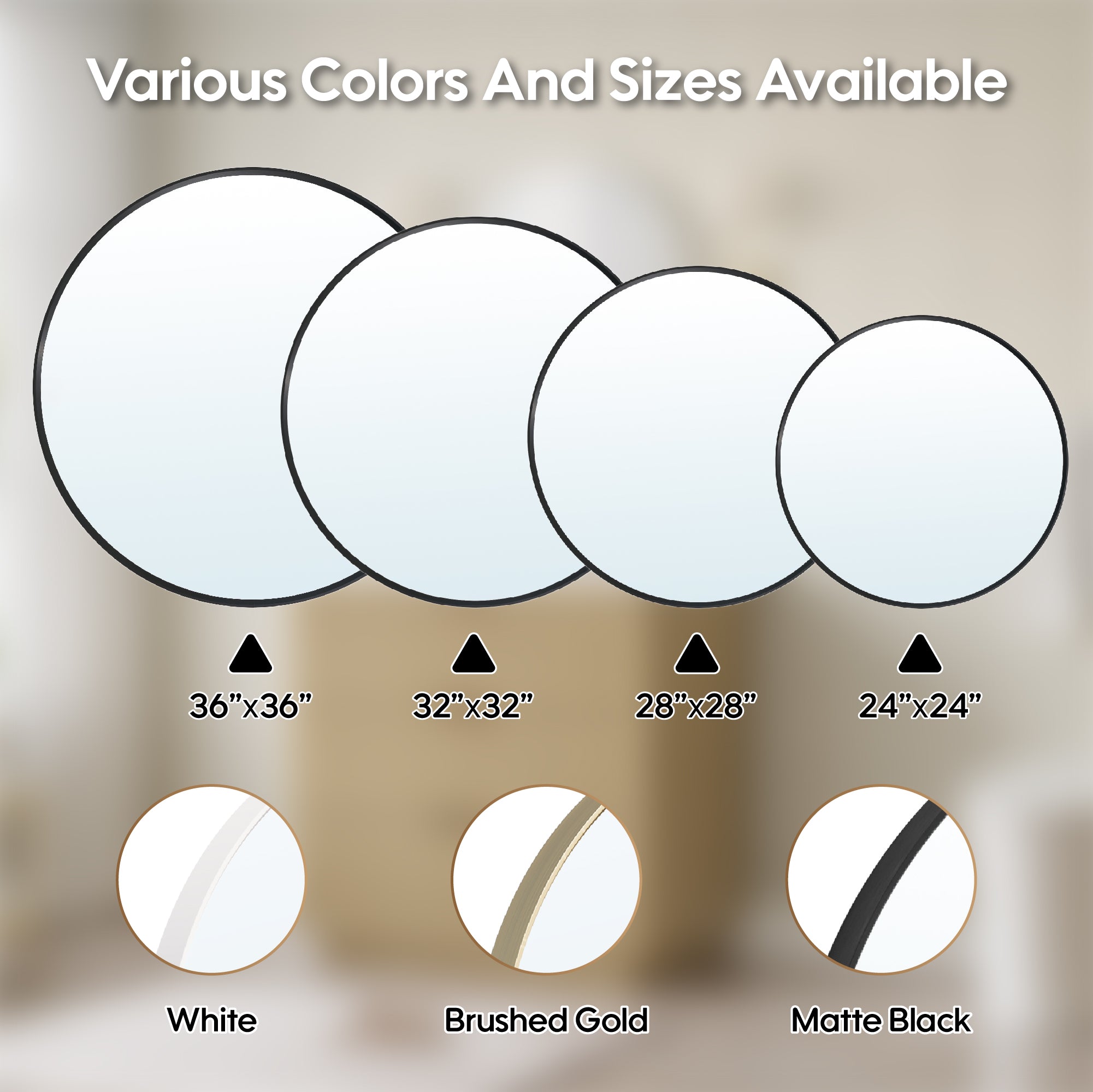 36 in. W x 36 in. H Black Modern Bathroom Mirror Round Framed Aluminum Wall Mirror