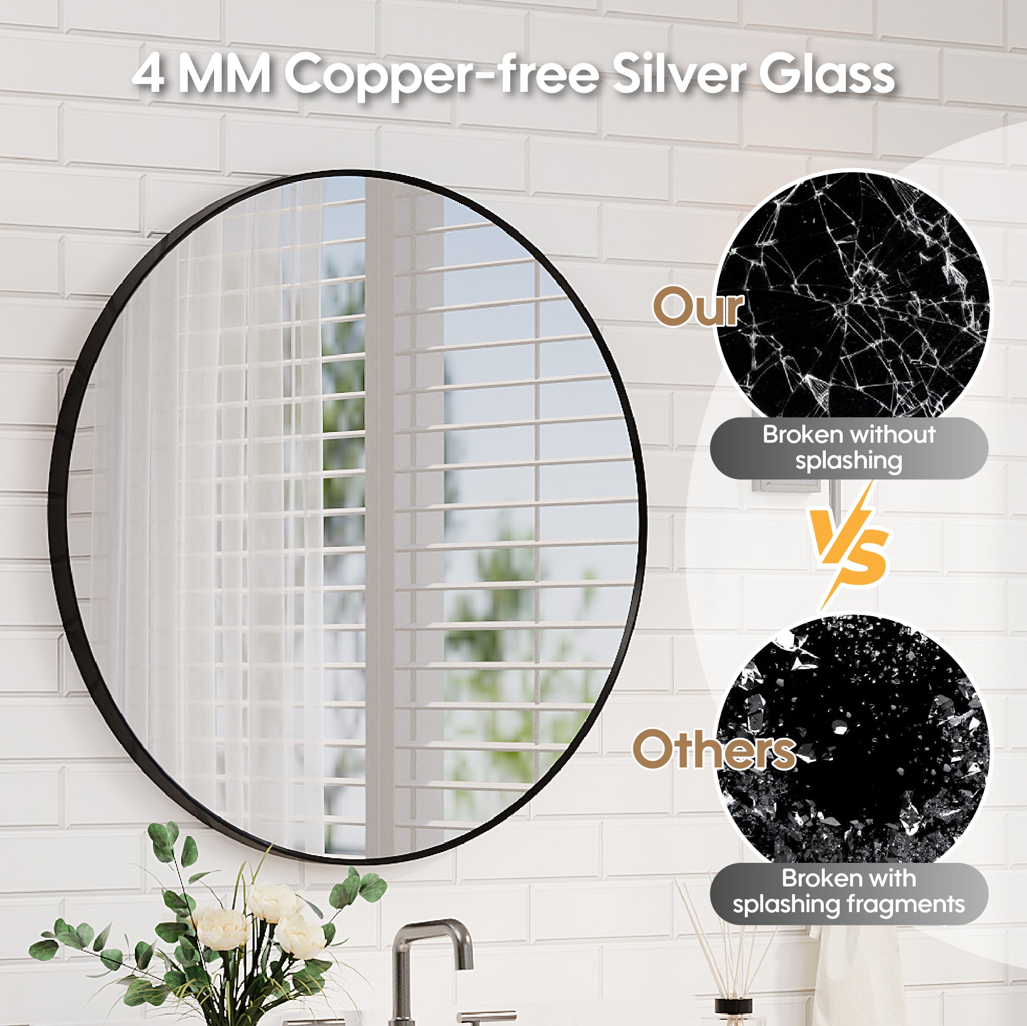 36 in. W x 36 in. H Black Modern Bathroom Mirror Round Framed Aluminum Wall Mirror