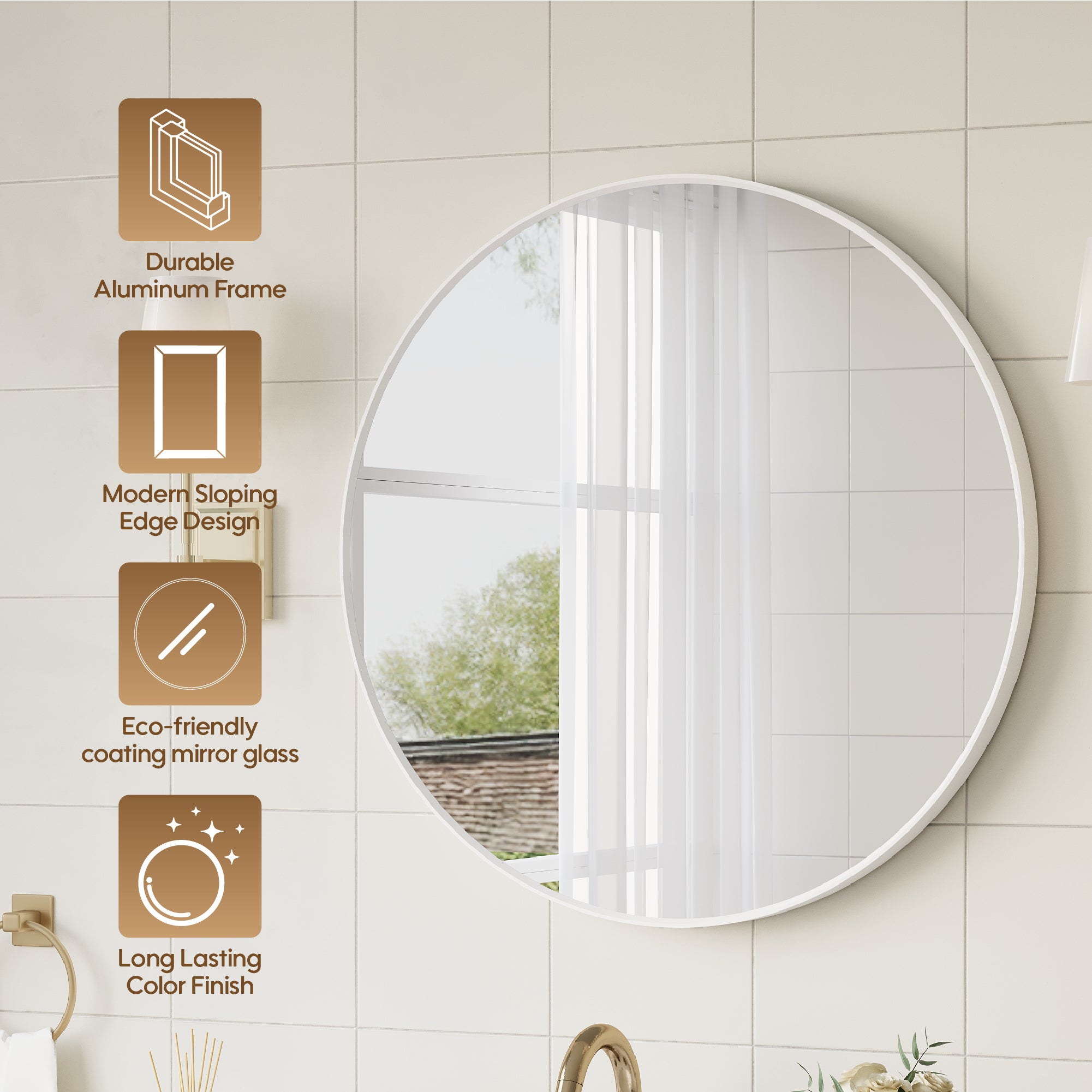 28 in. W x 28 in. H White Modern Bathroom Mirror Round Framed Aluminum Wall Mirror