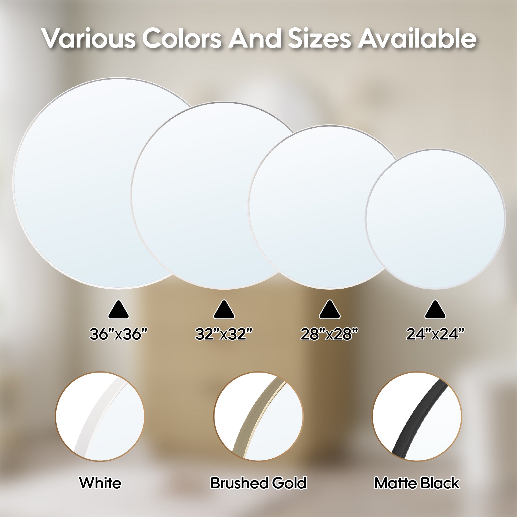 28 in. W x 28 in. H White Modern Bathroom Mirror Round Framed Aluminum Wall Mirror