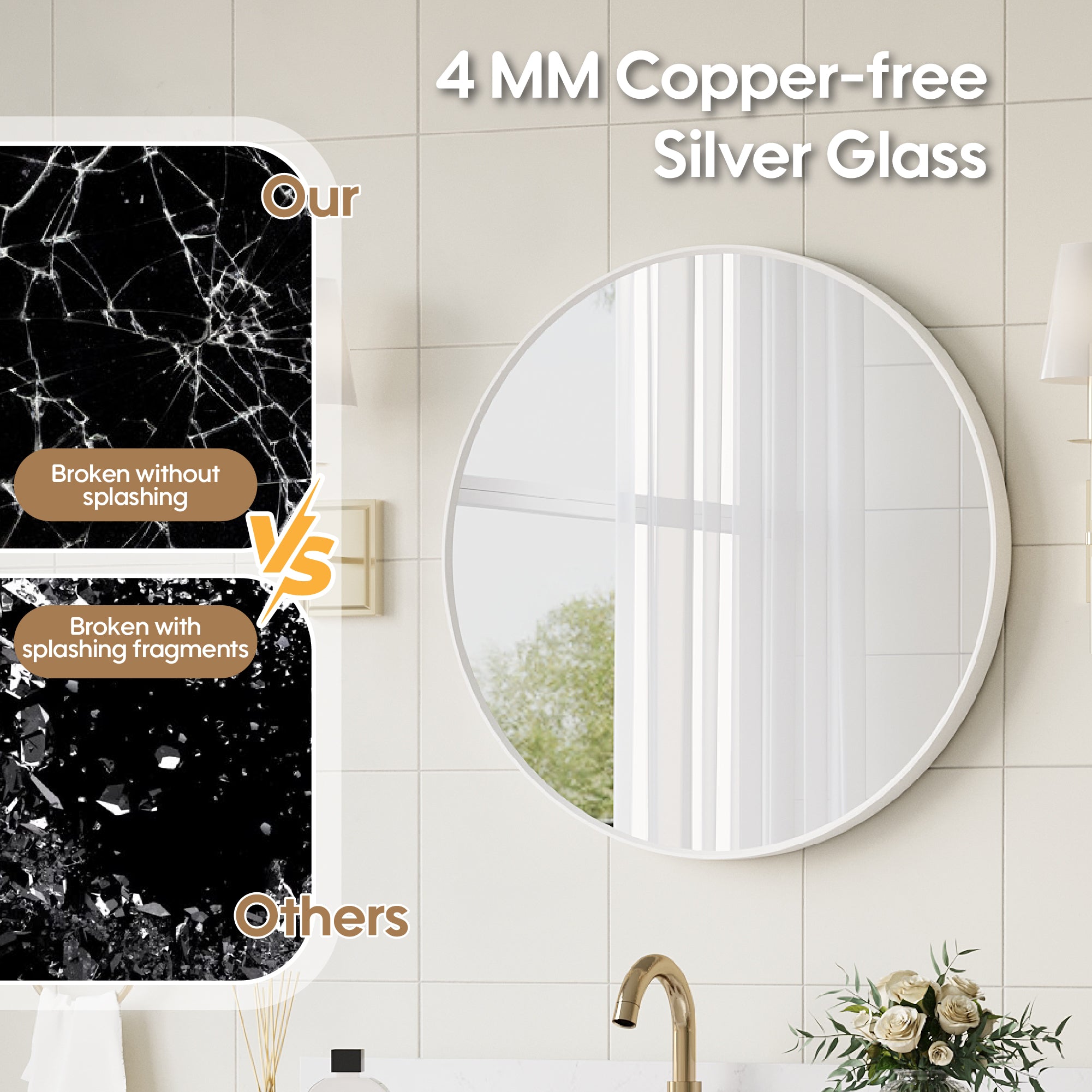 28 in. W x 28 in. H White Modern Bathroom Mirror Round Framed Aluminum Wall Mirror