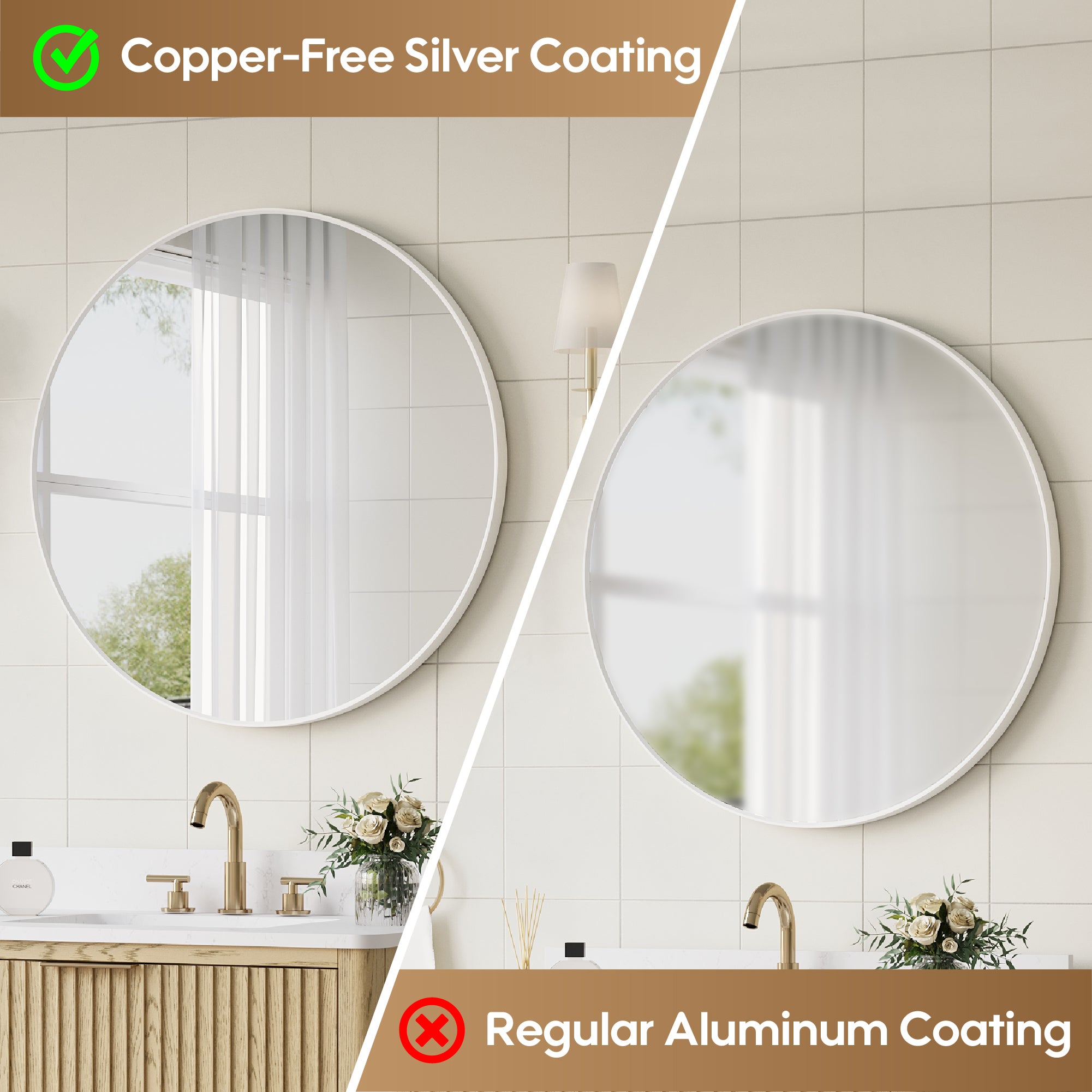 32 in. W x 32 in. H White Modern Bathroom Mirror Round Framed Aluminum Wall Mirror