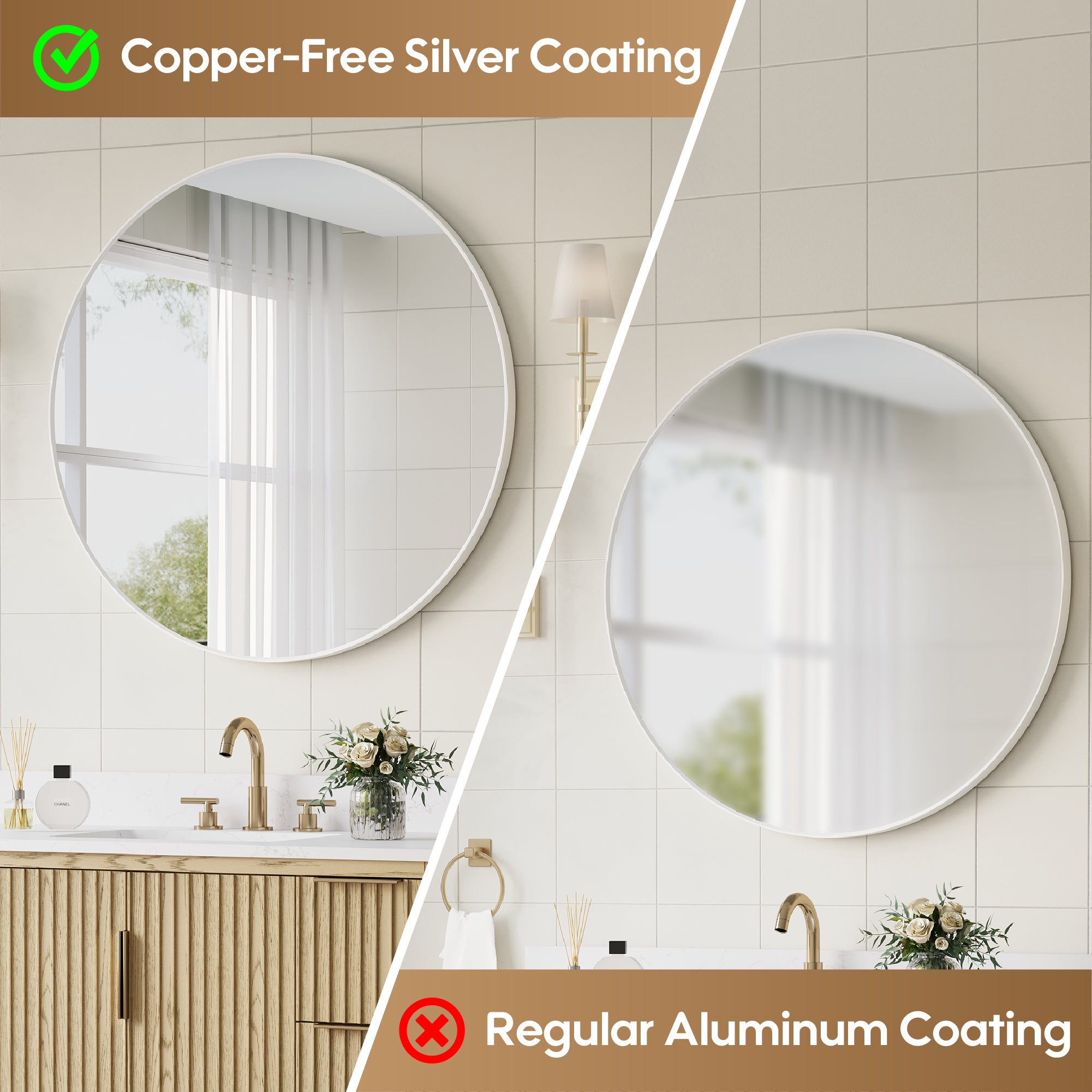 36 in. W x 36 in. H White Modern Bathroom Mirror Round Framed Aluminum Wall Mirror