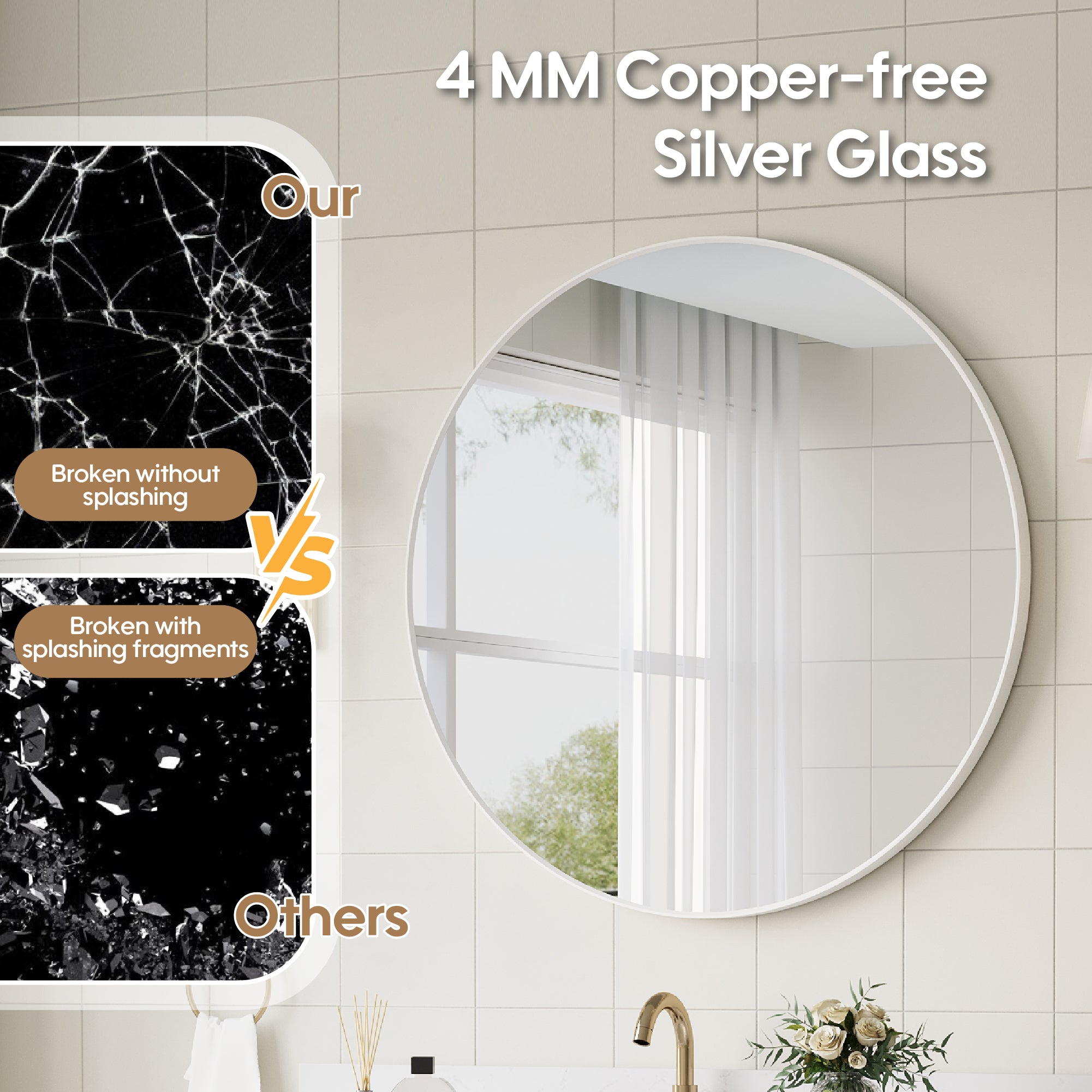 36 in. W x 36 in. H White Modern Bathroom Mirror Round Framed Aluminum Wall Mirror