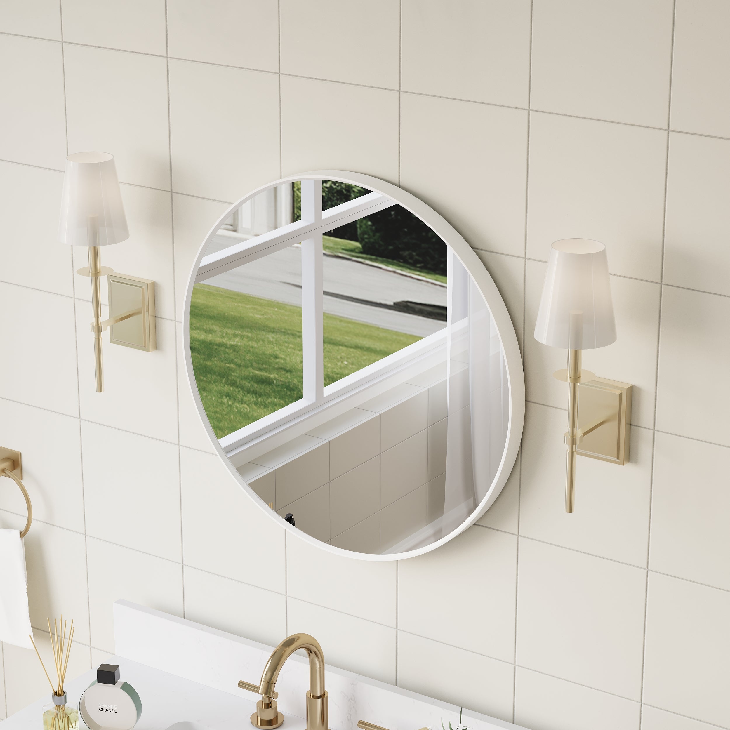 24 in. W x 24 in. H White Modern Bathroom Mirror Round Framed Aluminum Wall Mirror