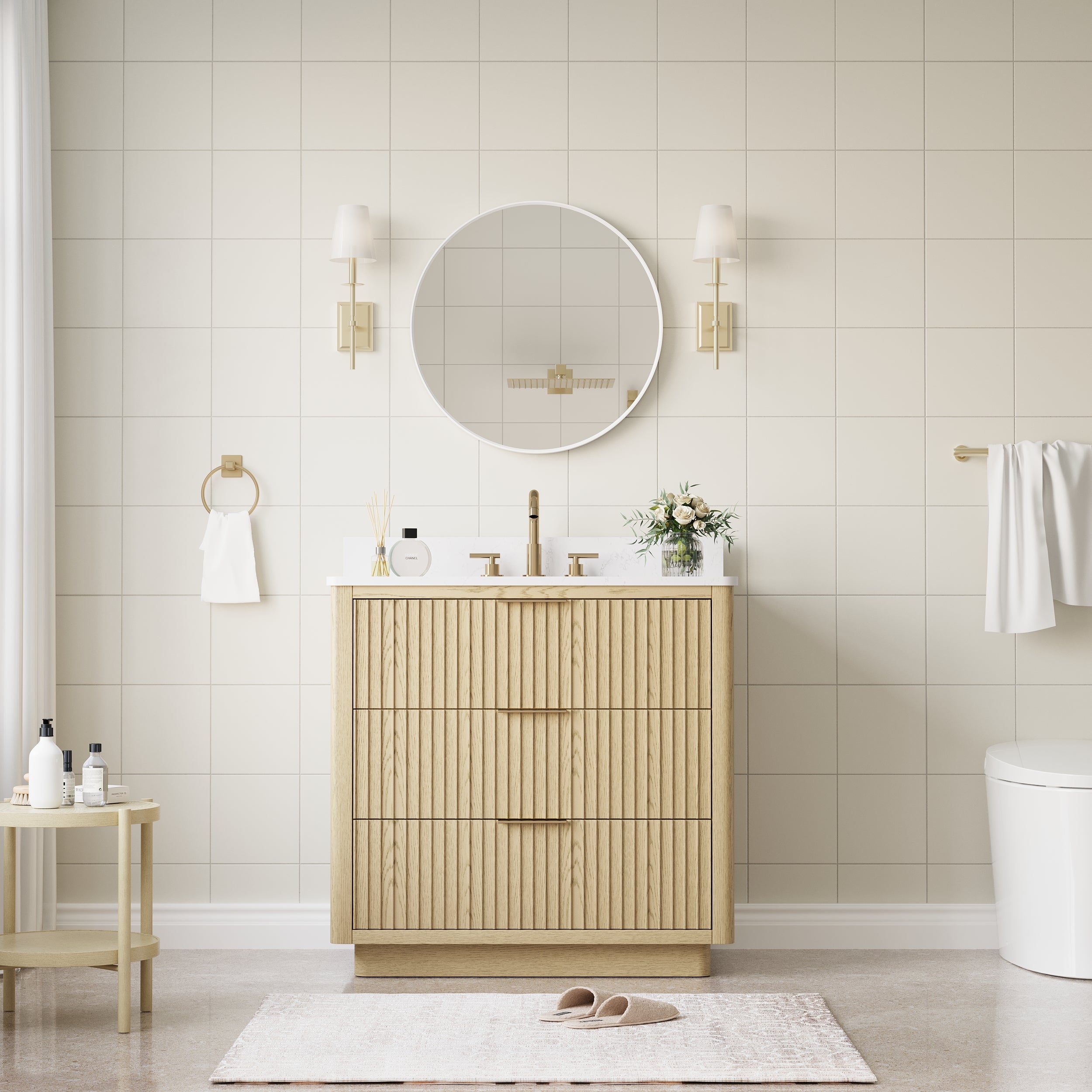 24 in. W x 24 in. H White Modern Bathroom Mirror Round Framed Aluminum Wall Mirror