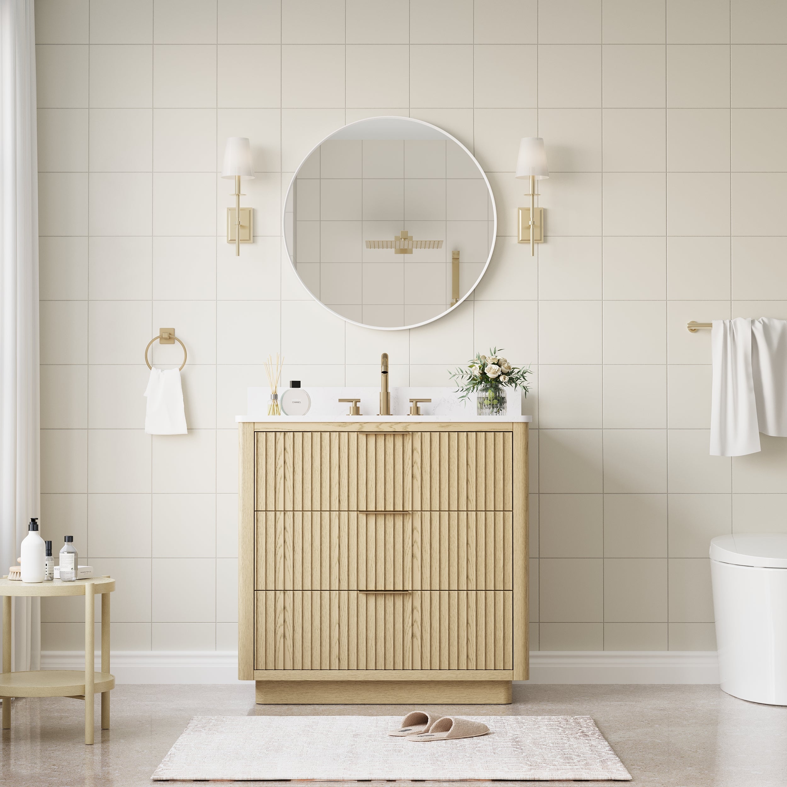 28 in. W x 28 in. H White Modern Bathroom Mirror Round Framed Aluminum Wall Mirror