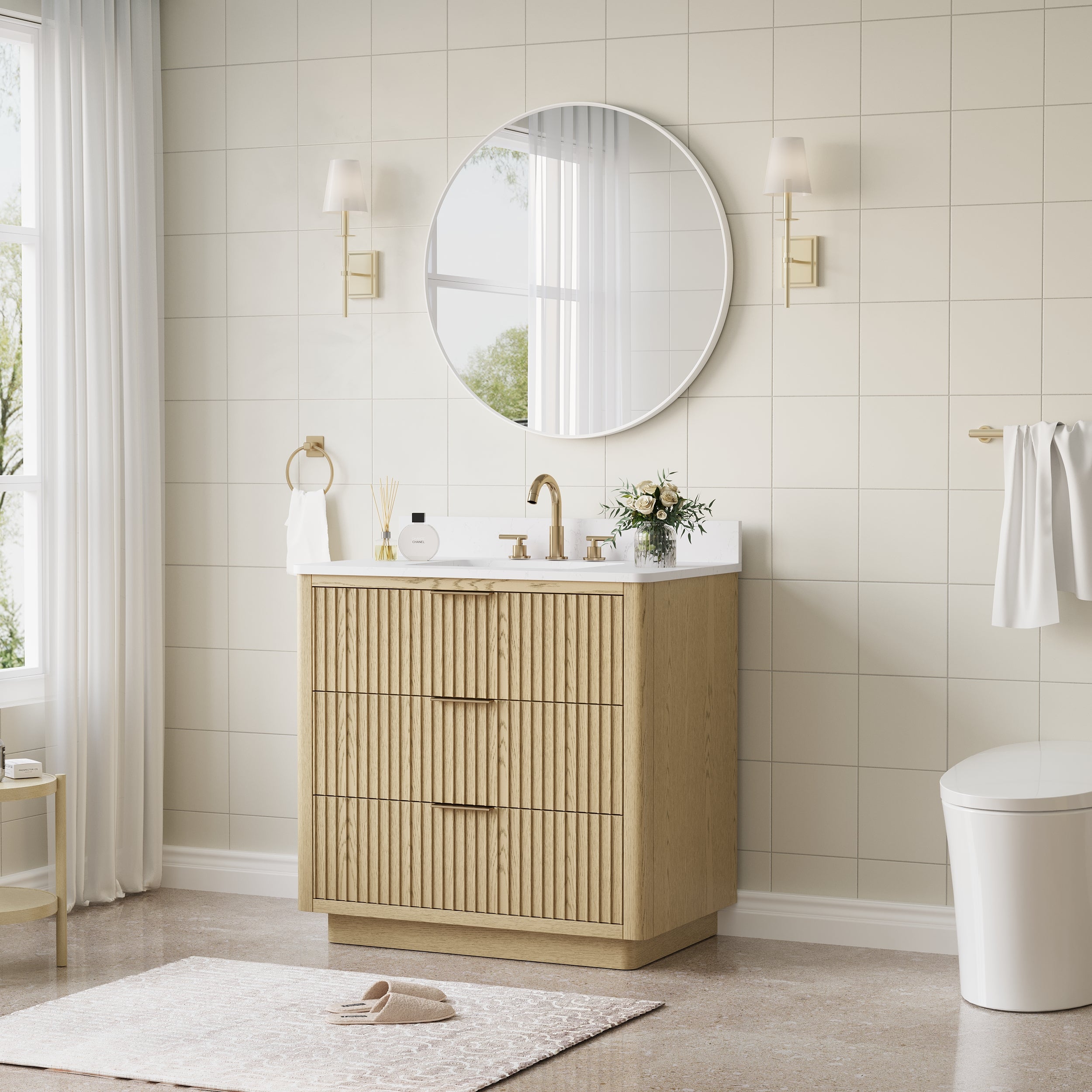 32 in. W x 32 in. H White Modern Bathroom Mirror Round Framed Aluminum Wall Mirror