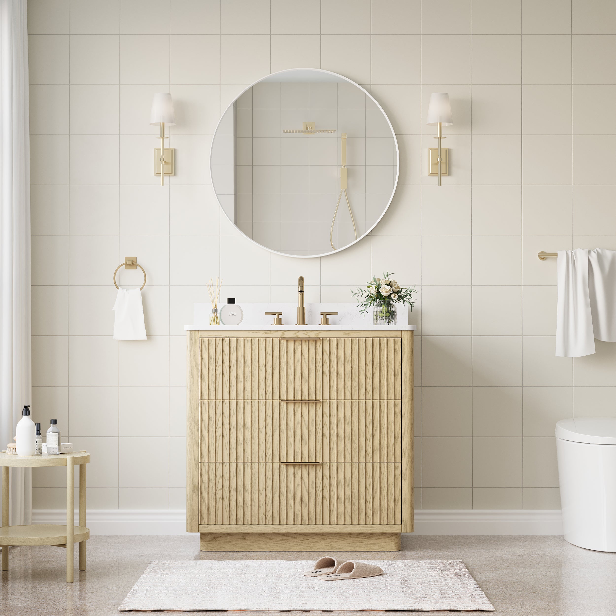 32 in. W x 32 in. H White Modern Bathroom Mirror Round Framed Aluminum Wall Mirror