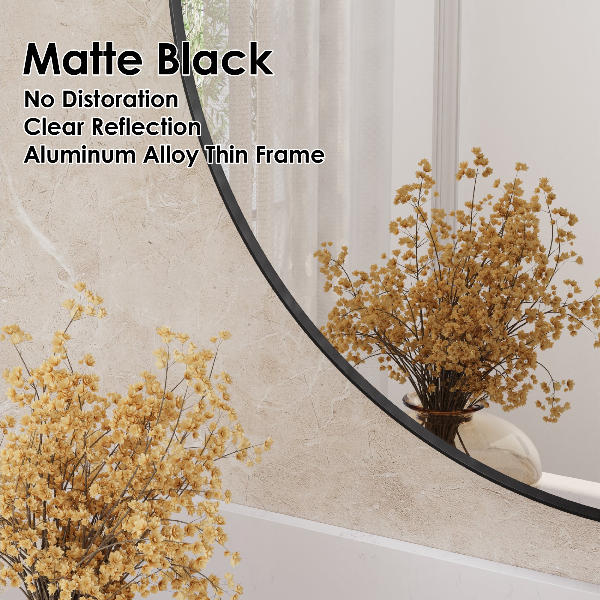 32 in. W x 32 in. H Black Modern Bathroom Mirror Round Framed Aluminum Wall Mirror