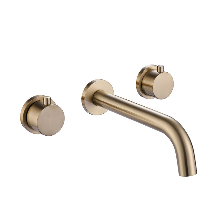 Solid Brass Wall Mounted Two Handle Bathroom Sink Faucet