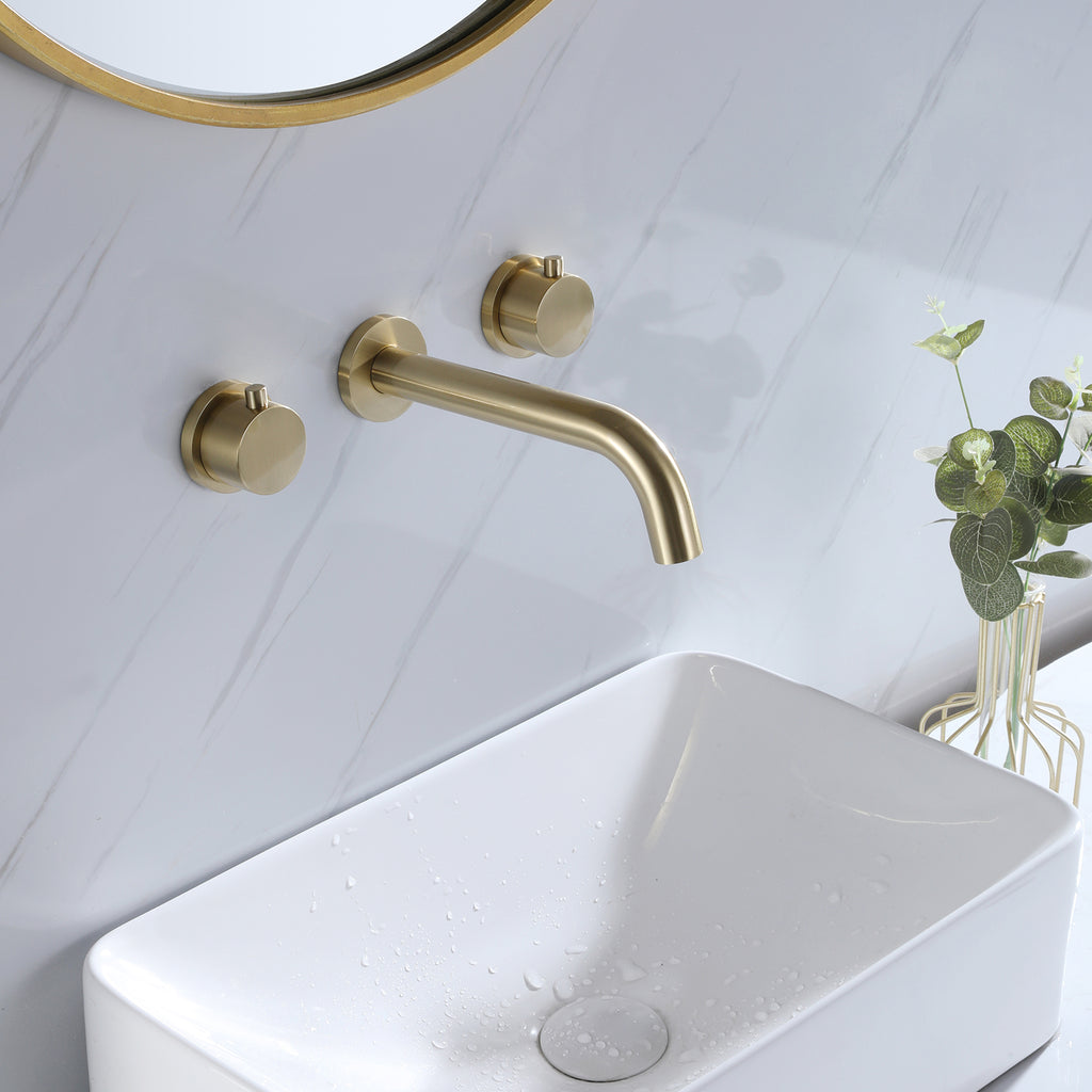 Solid Brass Wall Mounted Two Handle Bathroom Sink Faucet