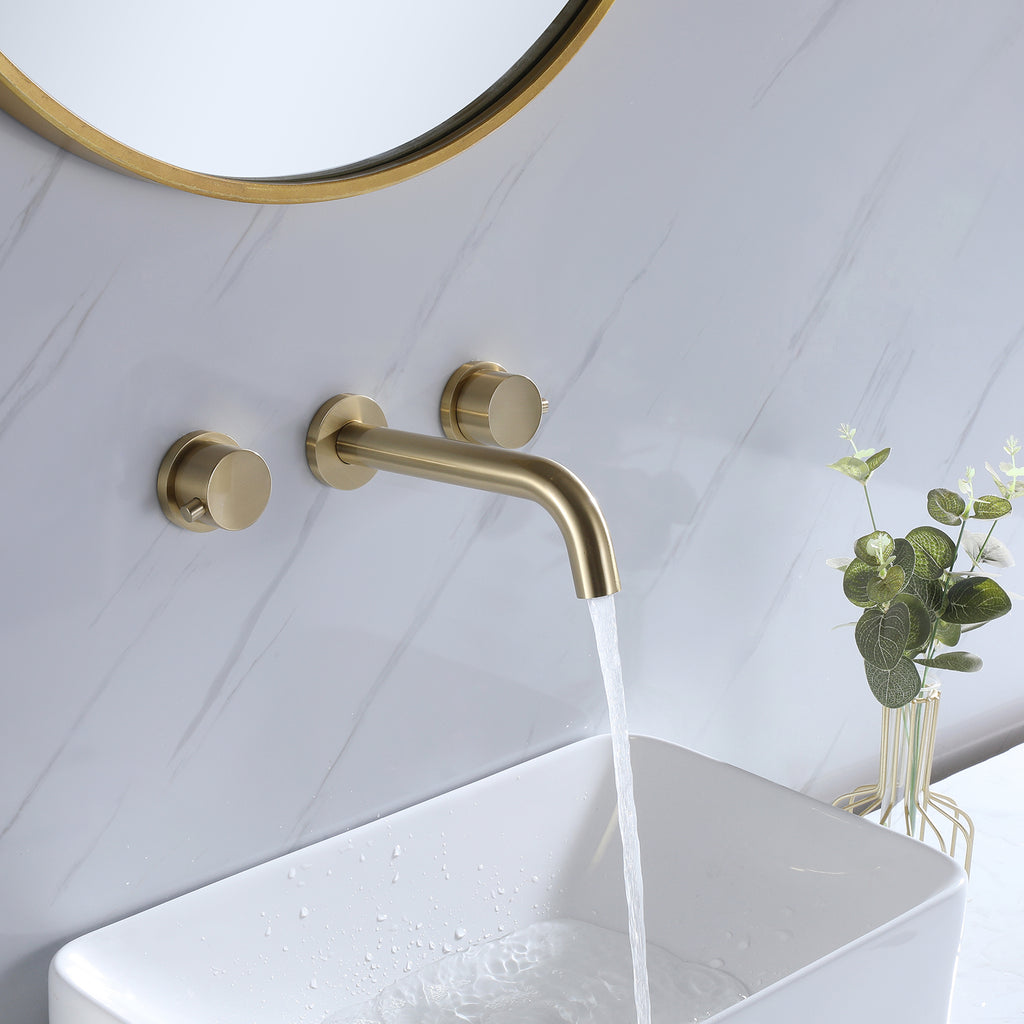 Solid Brass Wall Mounted Two Handle Bathroom Sink Faucet