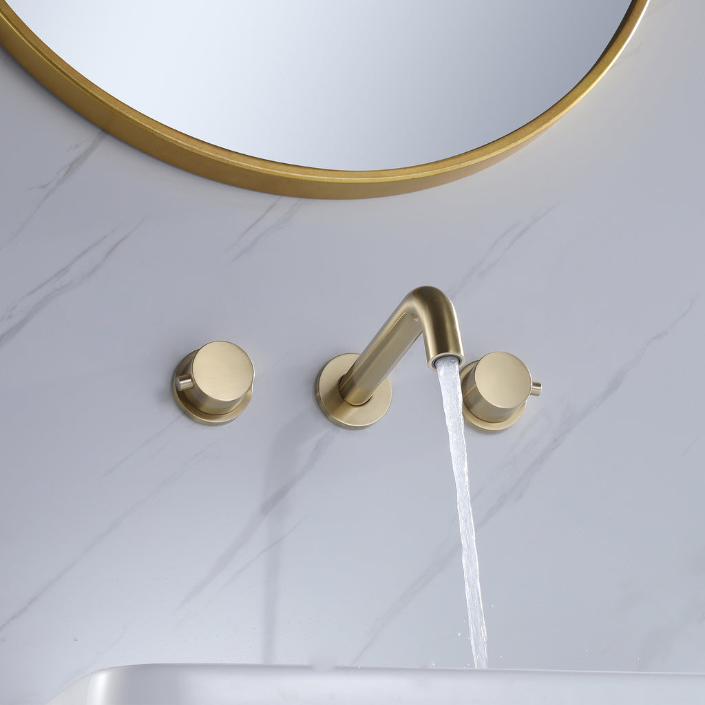 Solid Brass Wall Mounted Two Handle Bathroom Sink Faucet