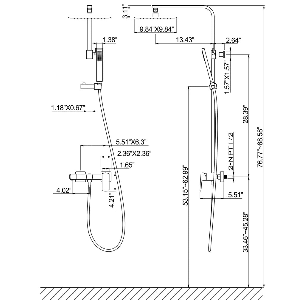 Matte Black Wall Mounted Two Function Bathroom Shower System