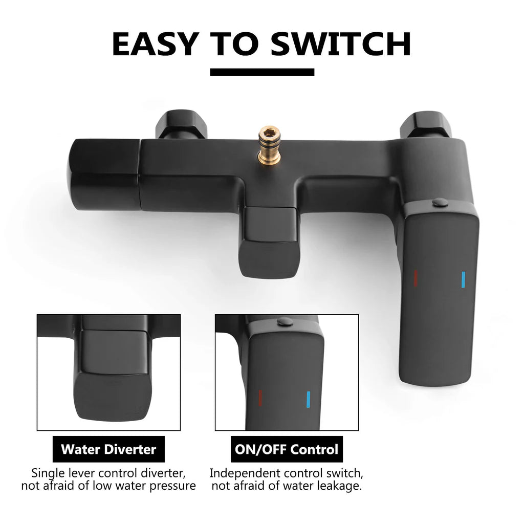 Matte Black Wall Mounted Two Function Bathroom Shower System