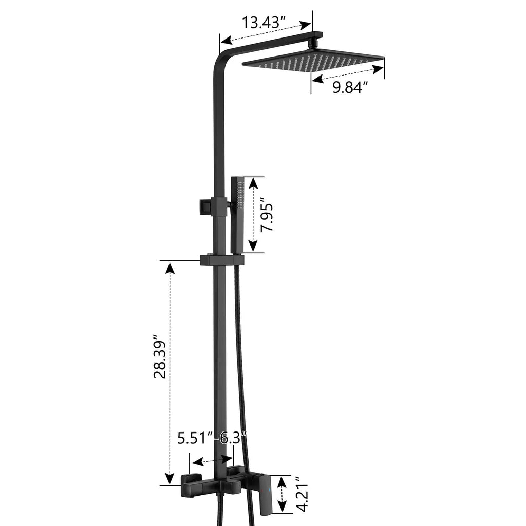 Matte Black Wall Mounted Two Function Bathroom Shower System